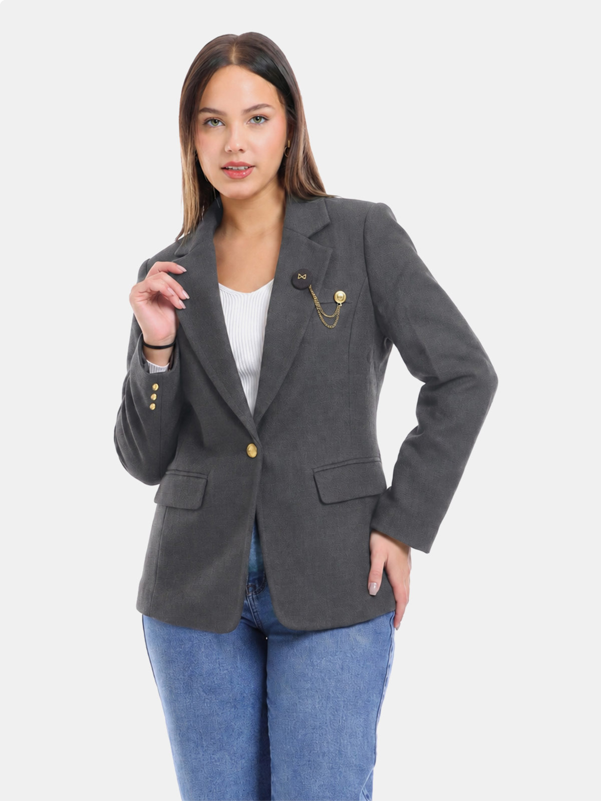 BLAZER MUJER METAL JEANS PAÑO FIORELLA - 2