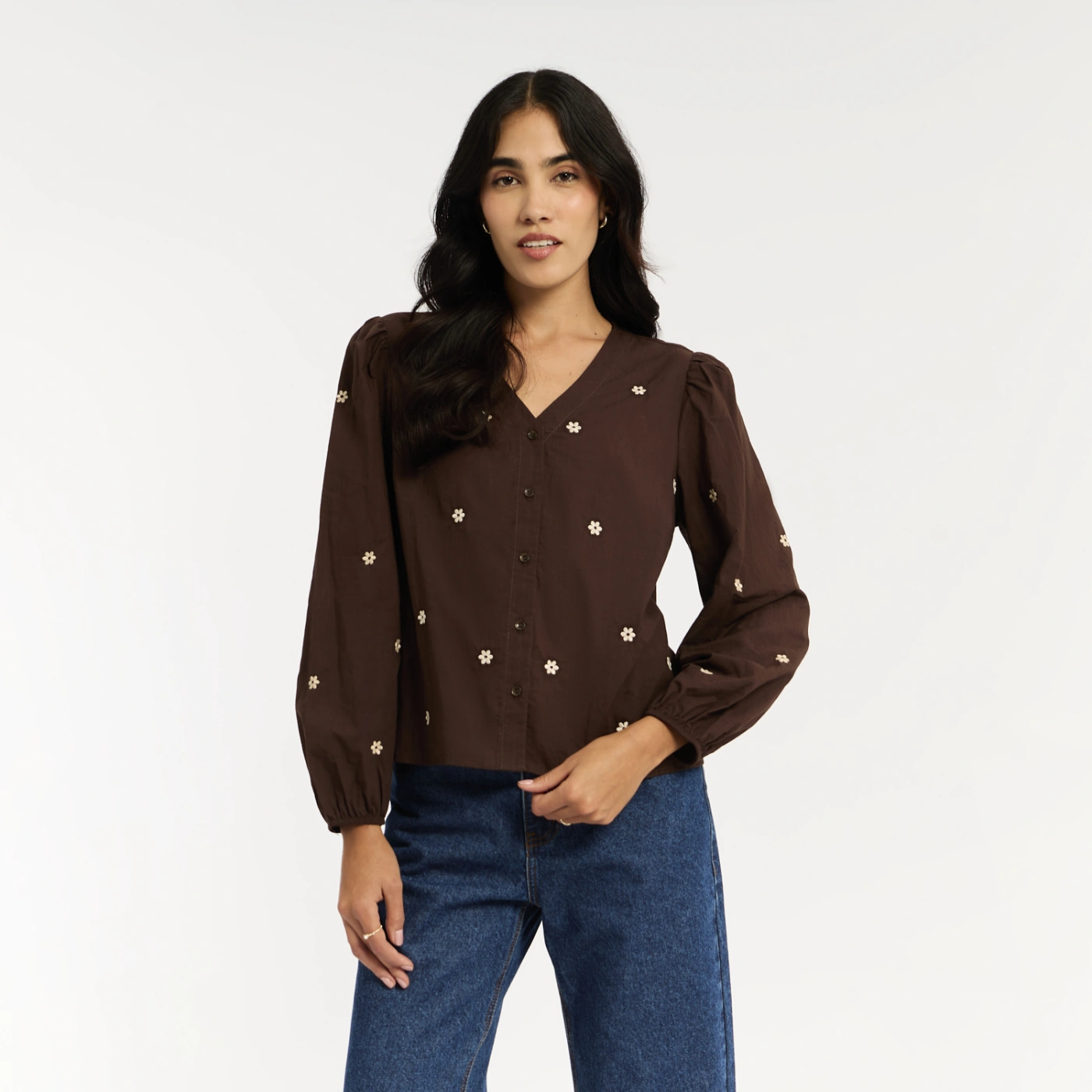 BLUSA MANGA LARGA MUJER MENTHA Y CHOCOLATE REIKO MARRÓN - 1
