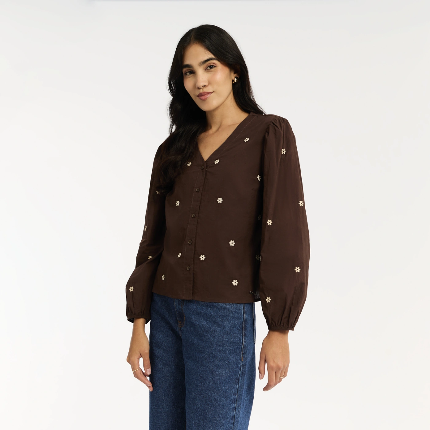 BLUSA MANGA LARGA MUJER MENTHA Y CHOCOLATE REIKO MARRÓN - 3