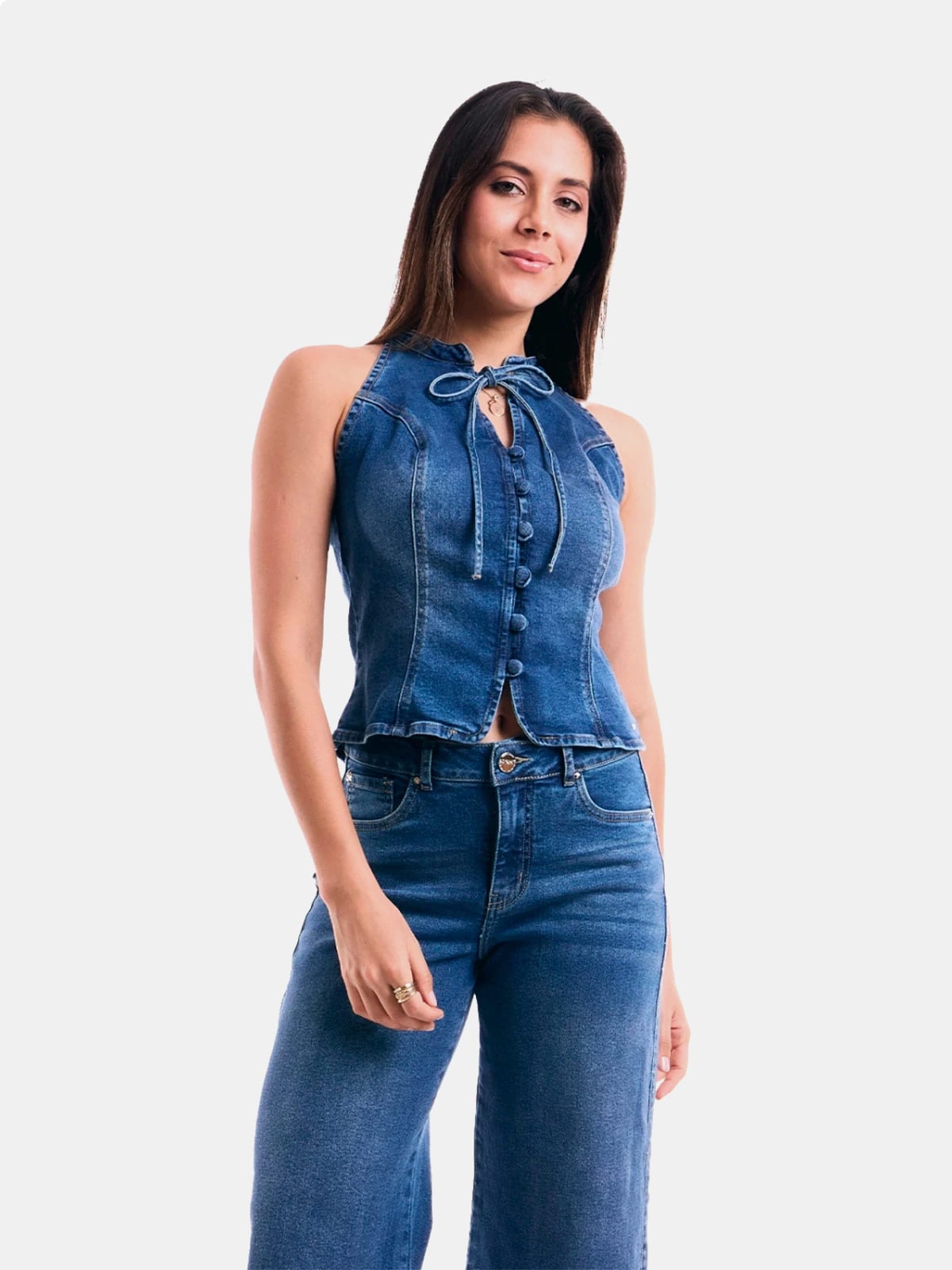 CHALECO SIN MANGAS ALGODÓN MUJER METAL JEANS DENIM SOFIA - 2