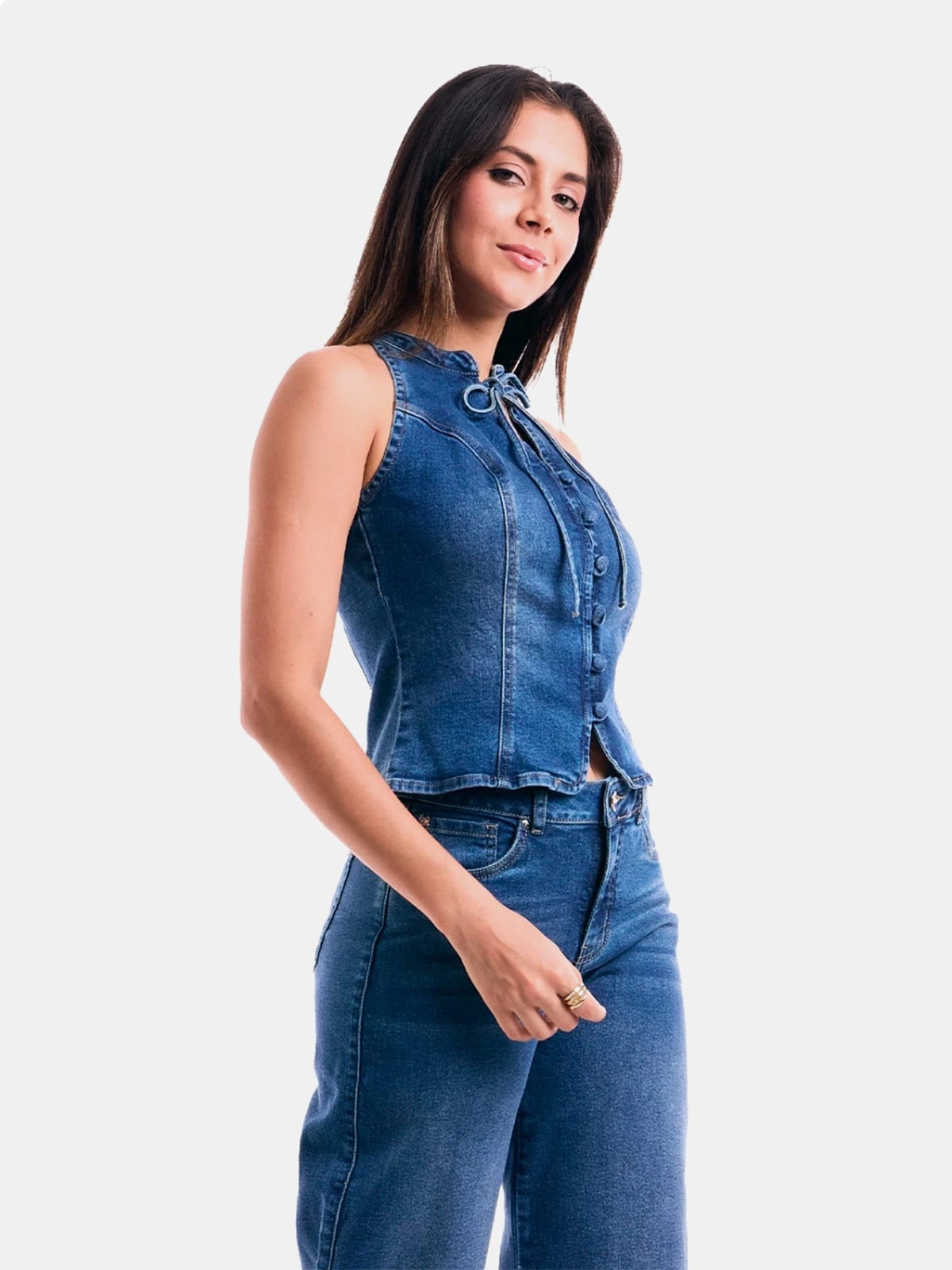 CHALECO SIN MANGAS ALGODÓN MUJER METAL JEANS DENIM SOFIA - 4