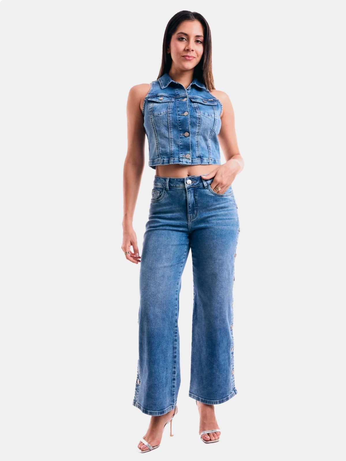 JEANS WIDE LEG ALGODÓN MUJER METAL JEANS BOTONES AMY  - 2