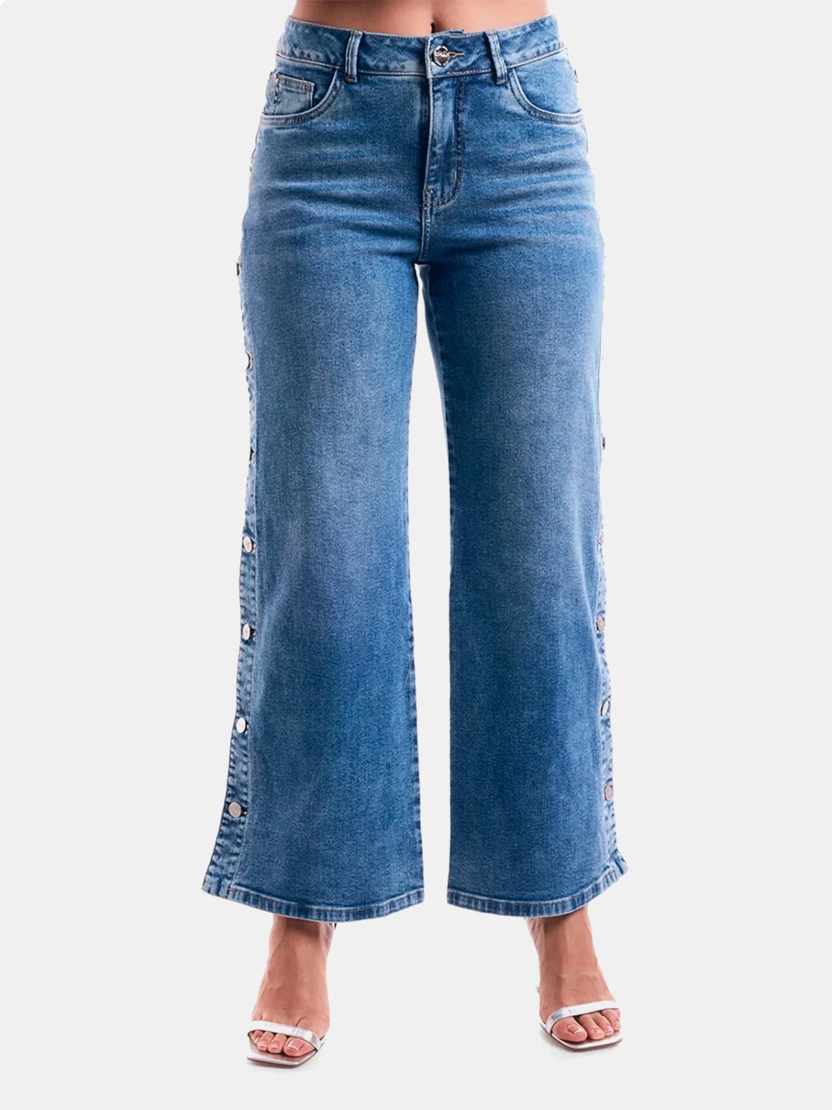 JEANS WIDE LEG ALGODÓN MUJER METAL JEANS BOTONES AMY  - 3