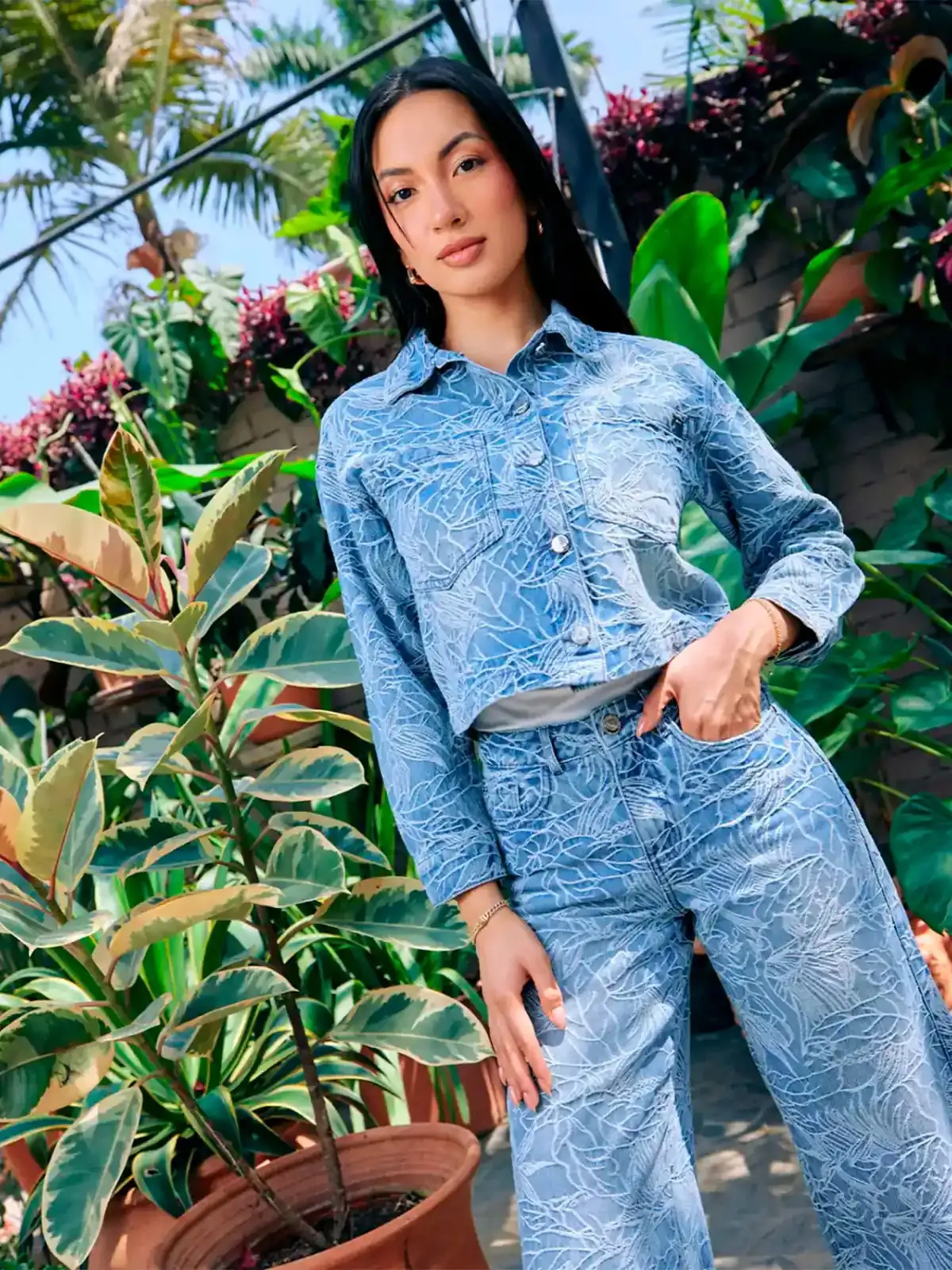 CASACA MANGA LARGA ALGODÓN MUJER METAL JEANS DENIM TEXTURA NAOMI - 1