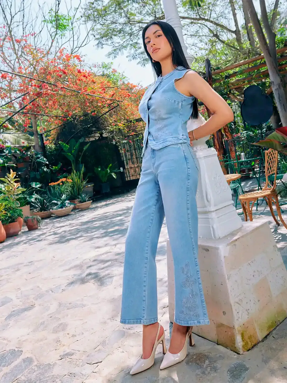 CHALECO SIN MANGAS ALGODÓN MUJER METAL JEANS DENIM SAORI - 1