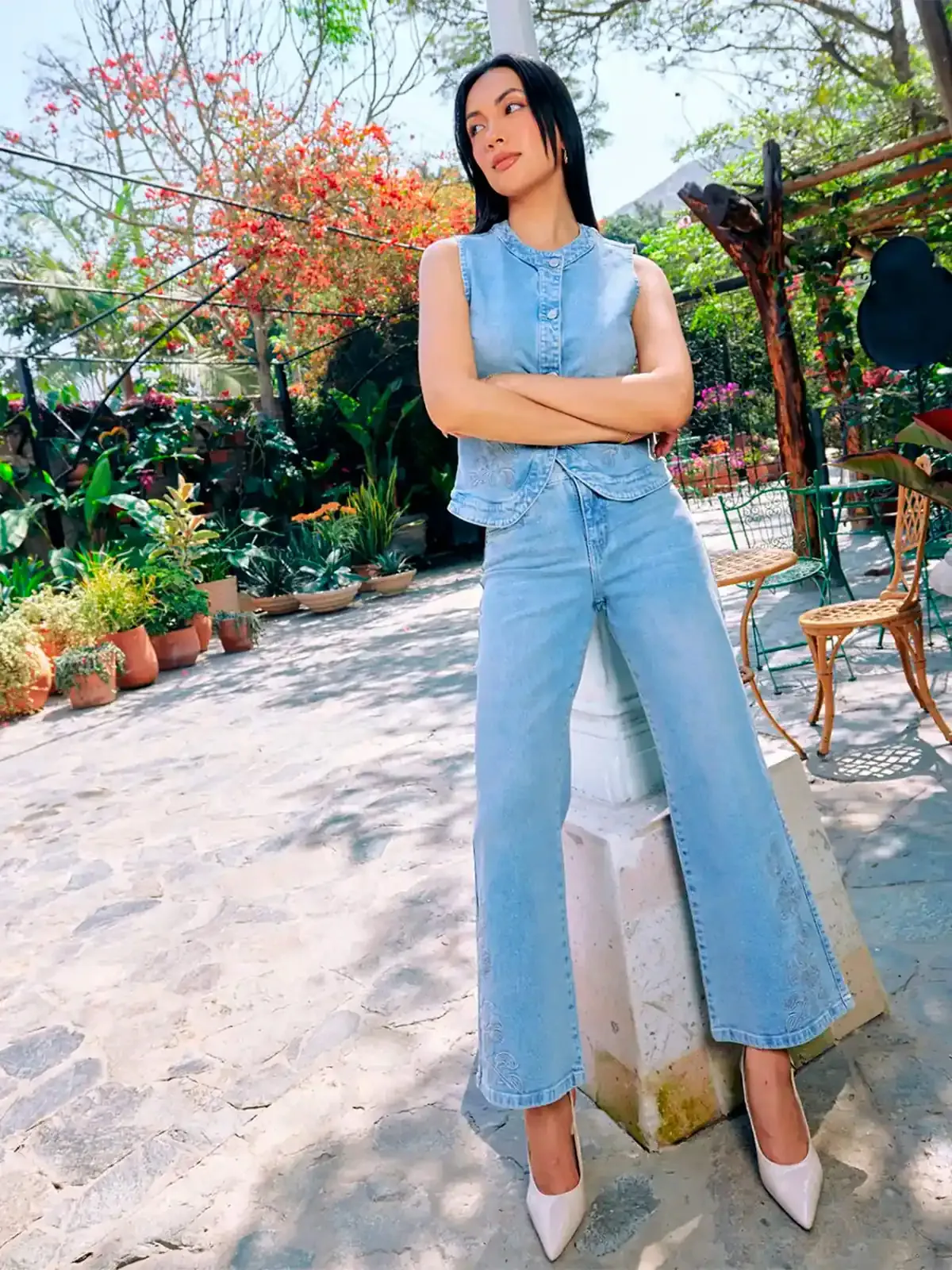 JEANS WIDE LEG ALGODÓN MUJER METAL JEANS BORDADO SAORI - 1