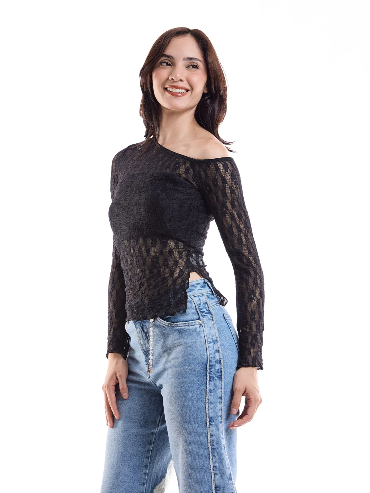 POLO MANGA LARGA MUJER METAL JEANS ENCAJE ANGIE  - 3
