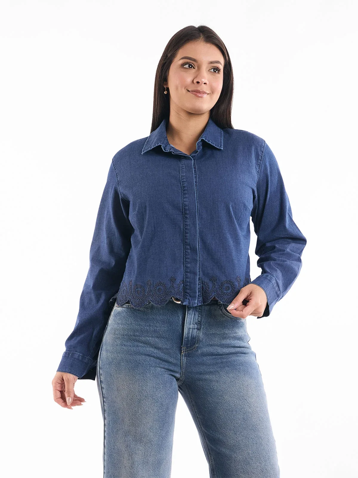 BLUSA MANGA LARGA ALGODÓN MUJER METAL JEANS DENIM SAMARA - 1