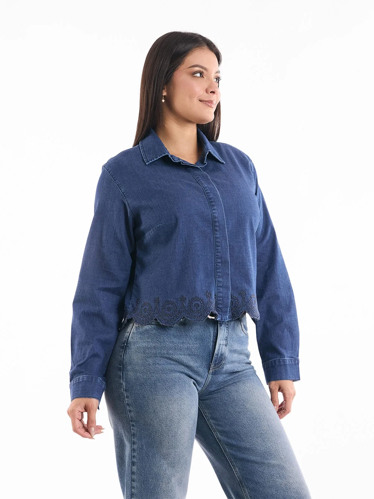 BLUSA MANGA LARGA ALGODÓN MUJER METAL JEANS DENIM SAMARA - 3