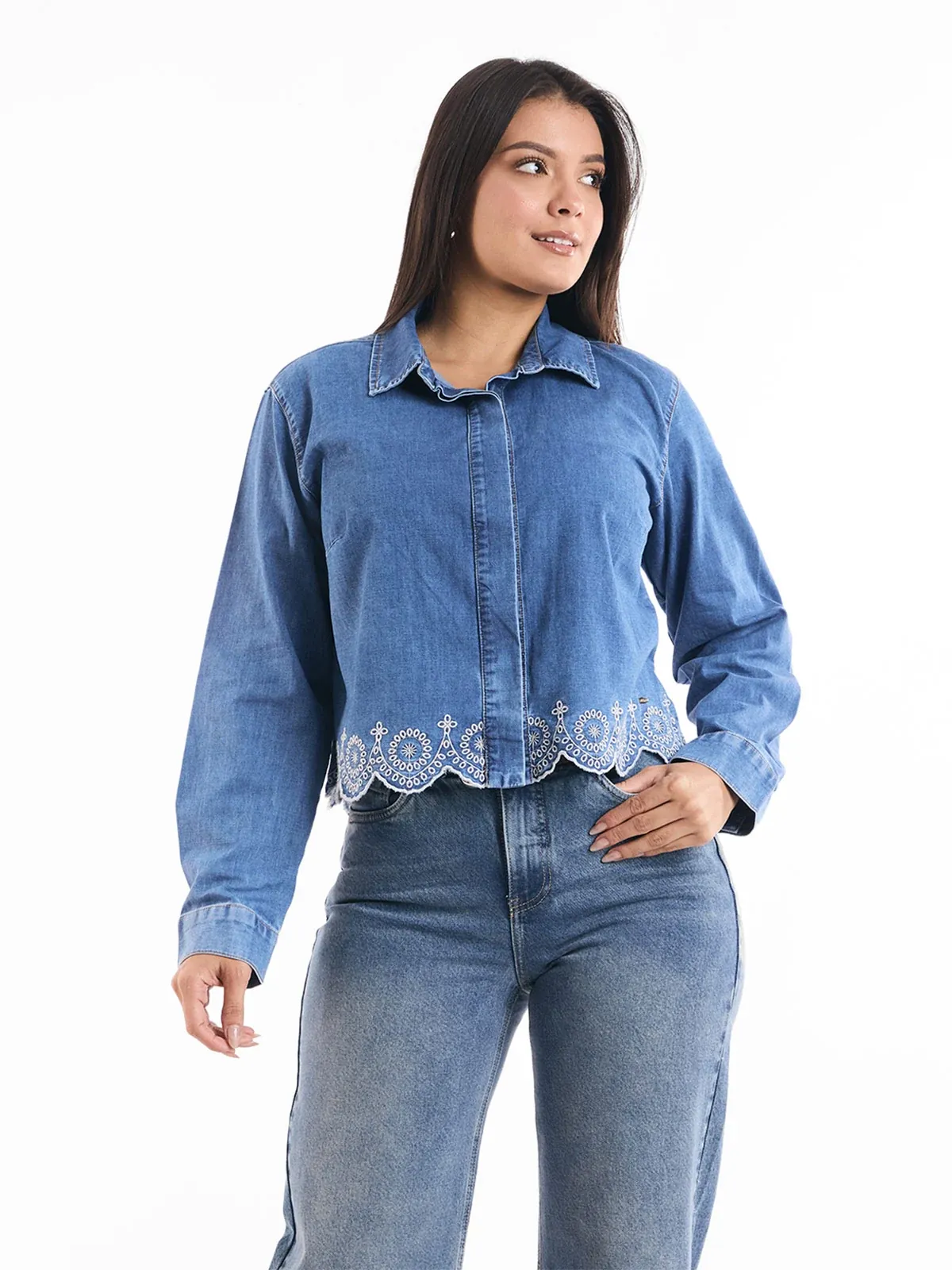 BLUSA MANGA LARGA ALGODÓN MUJER METAL JEANS DENIM SAMARA - 1
