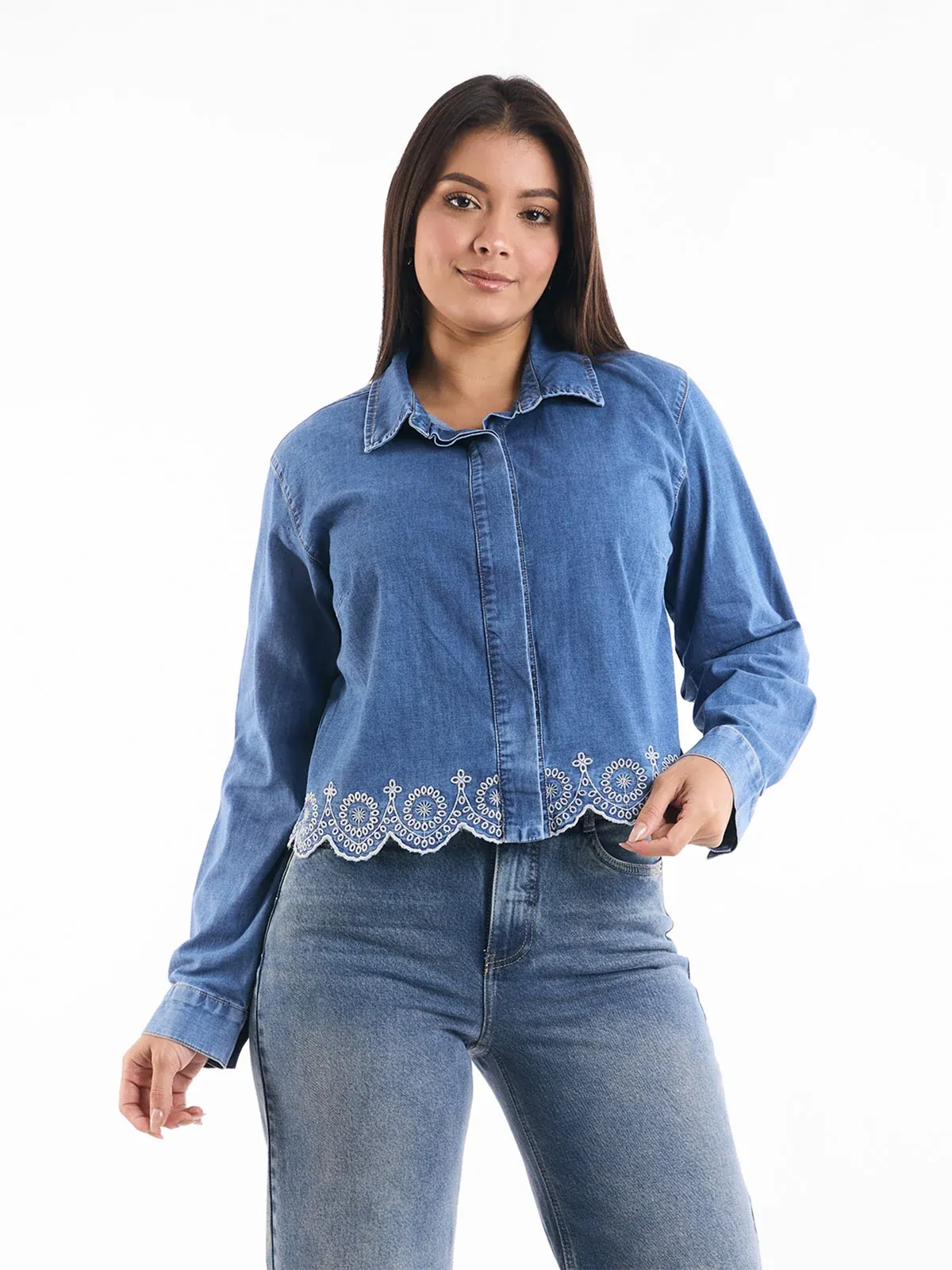 BLUSA MANGA LARGA ALGODÓN MUJER METAL JEANS DENIM SAMARA - 3