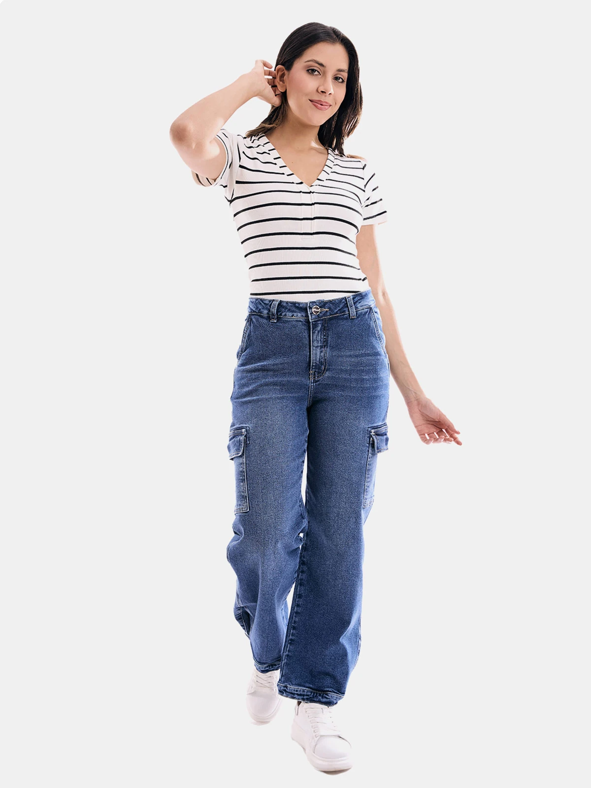 JEANS ALGODÓN MUJER REGULAR CARGO METAL JEANS BELEN - 1