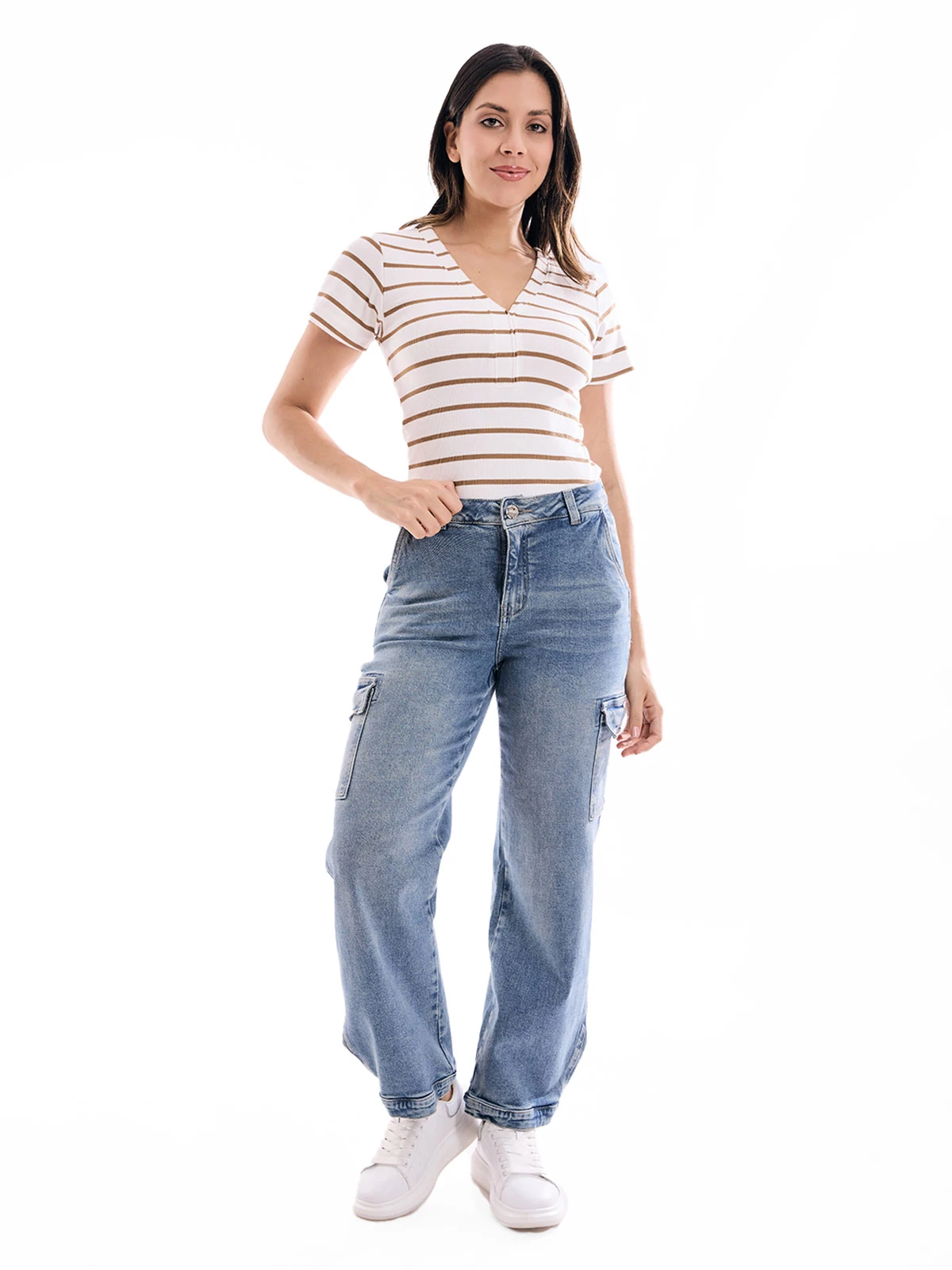 JEANS ALGODÓN MUJER REGULAR CARGO METAL JEANS BELEN - 1