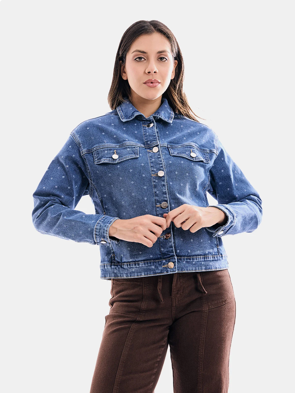 CASACA MUJER METAL JEANS AZUL LUNARES ATENEA - 1