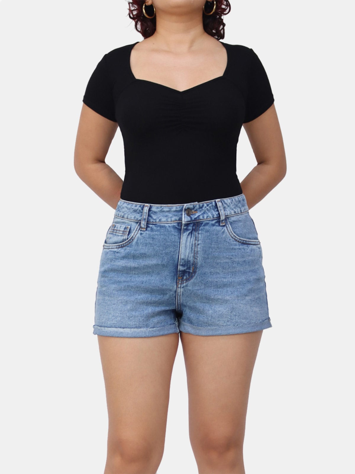 SHORTS ALGODÓN MOM MUJER KAYRA POBLET PERFECT FIT CELESTE - 1