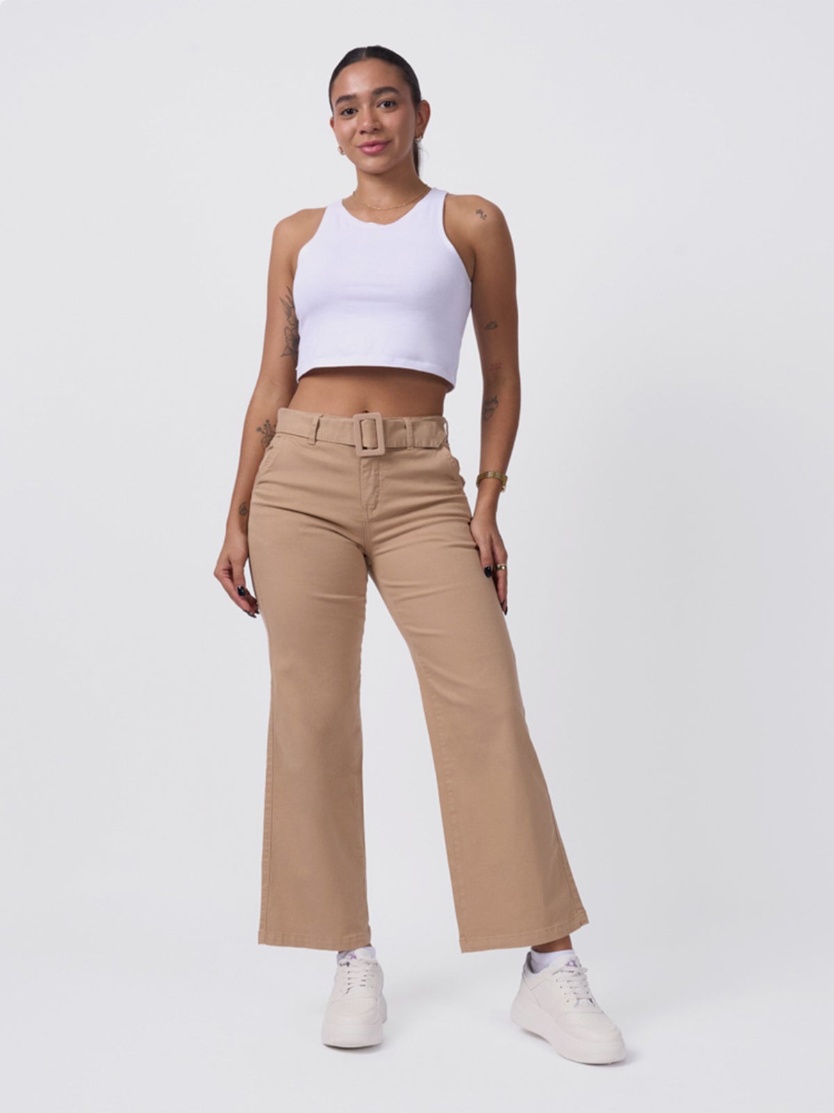 PANTALÓN ALGODÓN WIDELEG MUJER BRONCO AYELIN - 1
