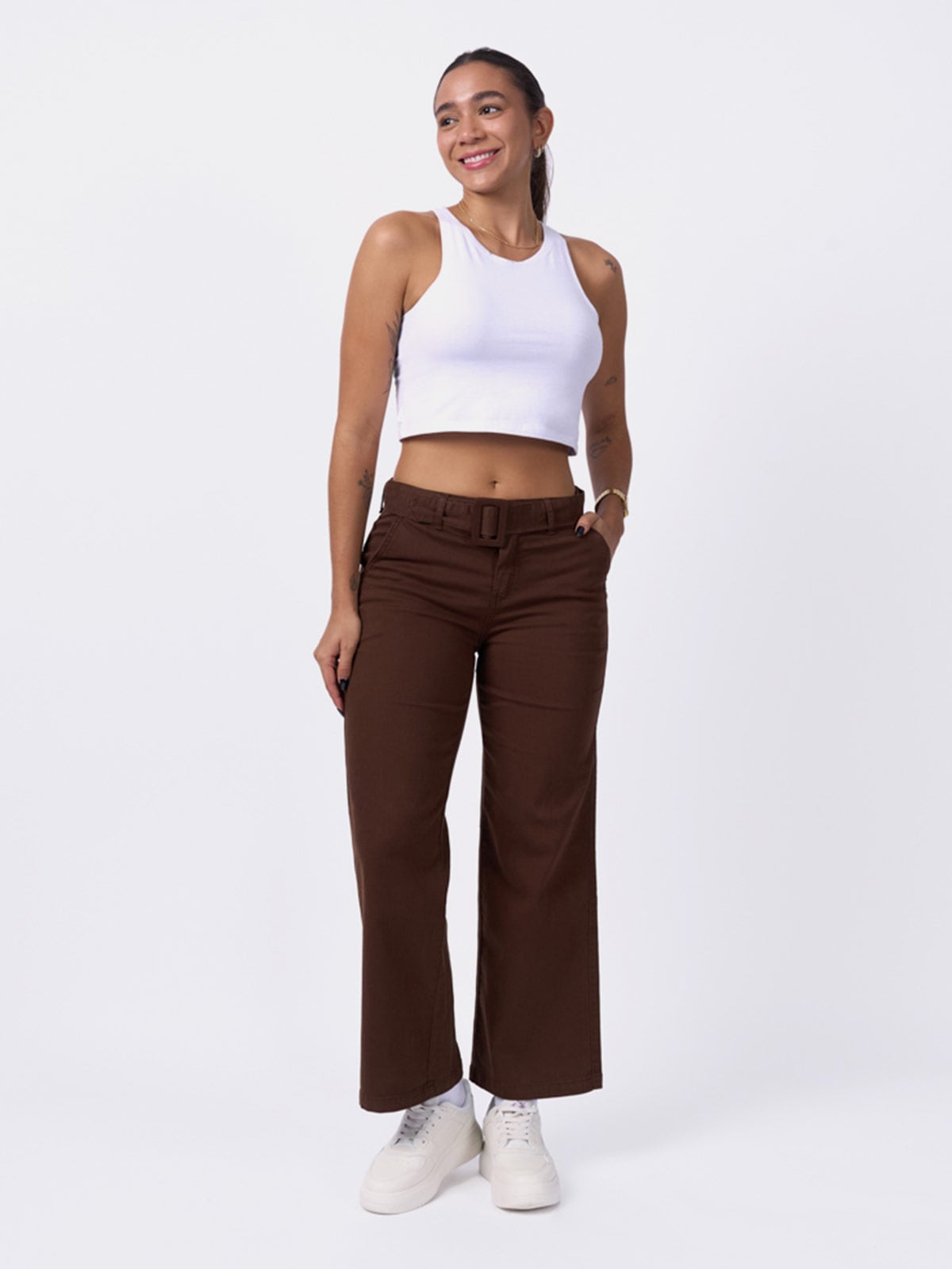 PANTALÓN ALGODÓN WIDELEG MUJER BRONCO AYELIN - 1