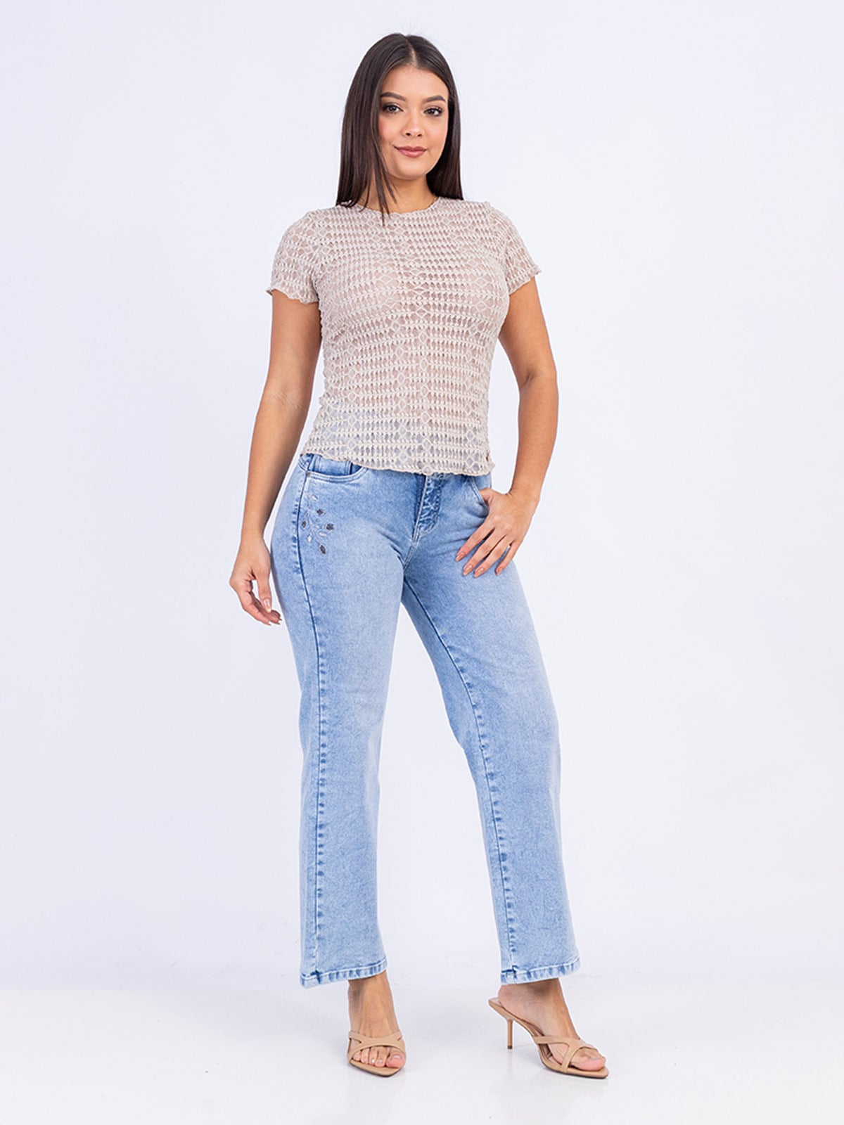 JEANS ALGODÓN REGULAR MUJER SODA BLUES BORDADO BENETI - 1