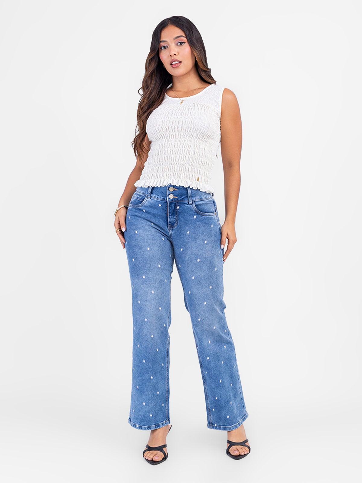 JEANS ALGODÓN REGULAR MUJER SODA BLUES ESTAMPADO POLKA - 1