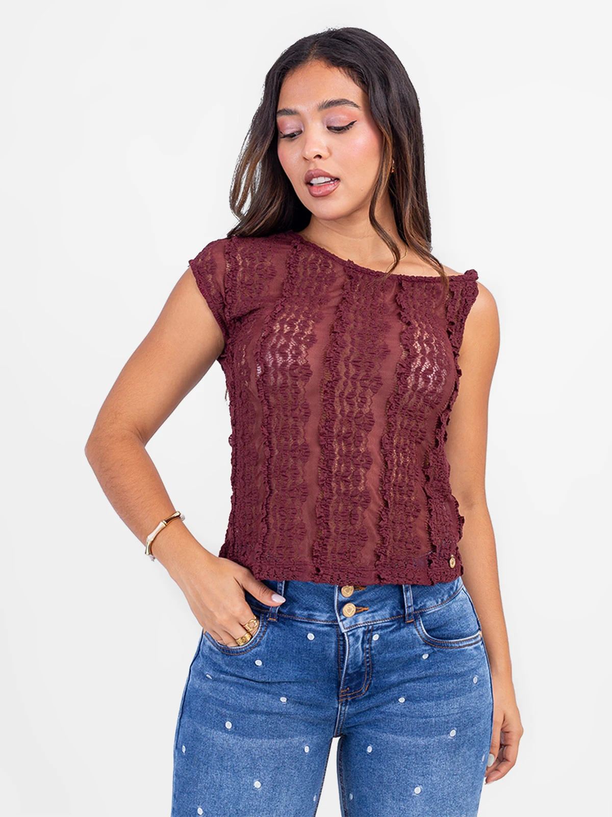 POLO CUELLO OJAL ENCAJE MUJER SODA BLUES SAUCET NEGRO S - 1