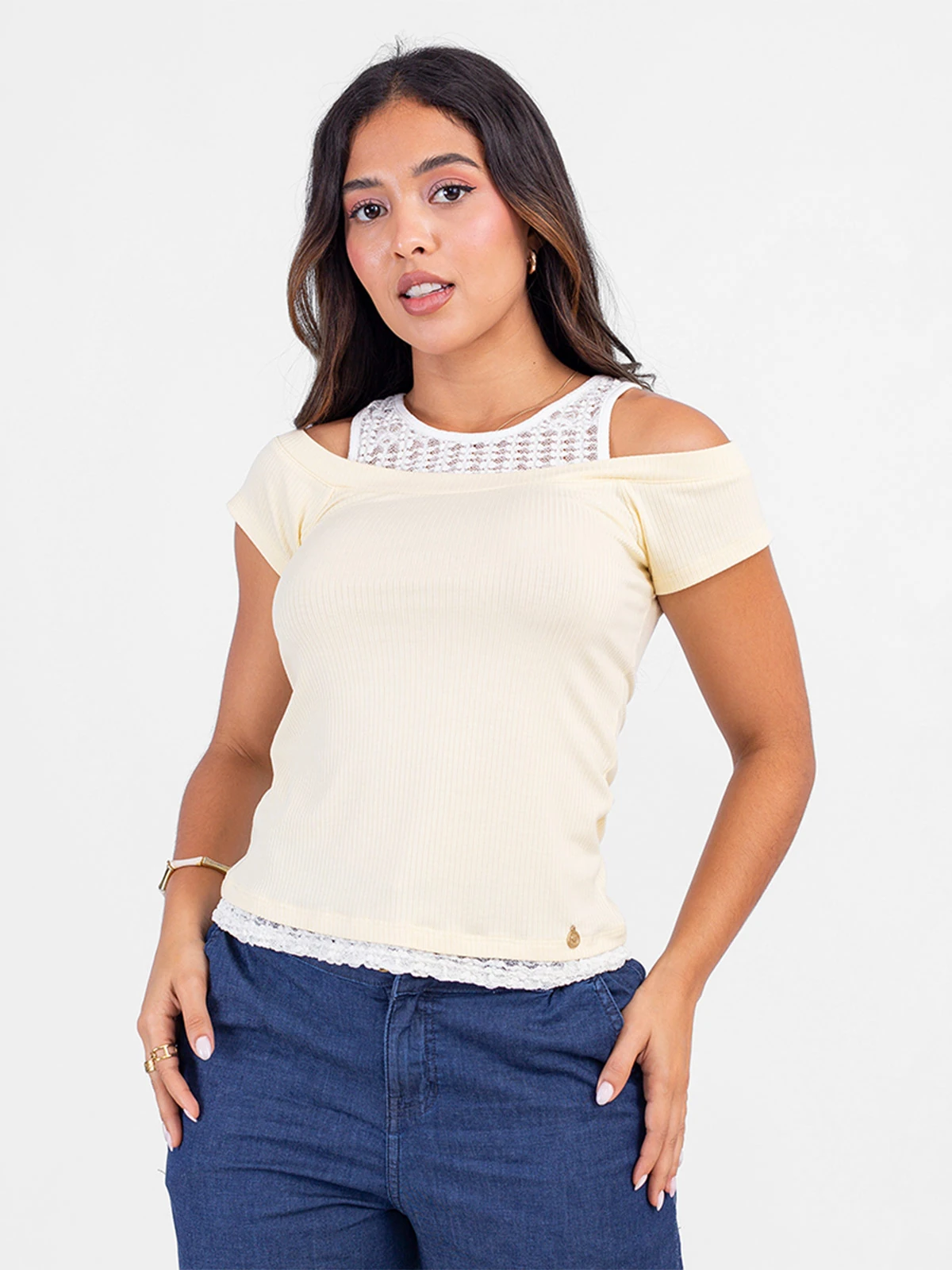 POLO CUELLO OJAL MUJER SODA BLUES DETALLE ENCAJE MELVIT - 1