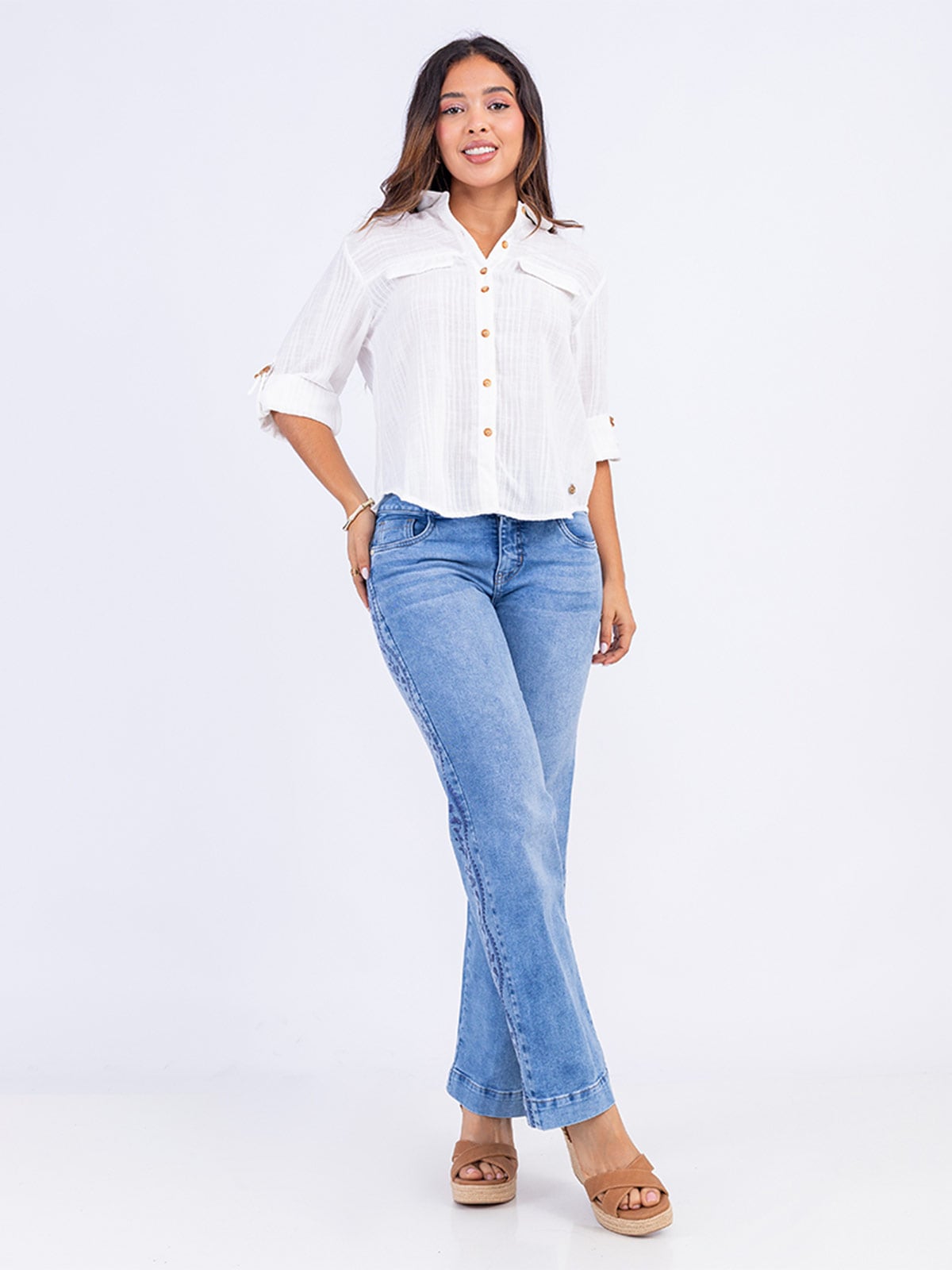 JEANS ALGODÓN REGULAR MUJER SODA BLUES BORDADO MONROY - 1