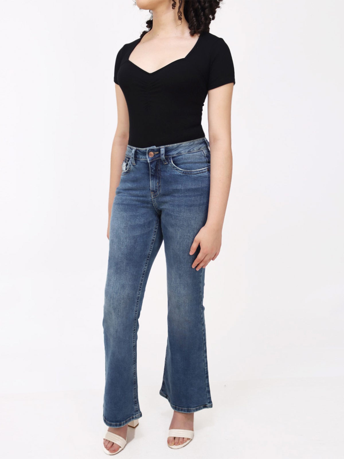 JEANS ALGODÓN REGULAR FLARE MUJER KAYRA POBLET PERFECT FIT CELESTE - 1
