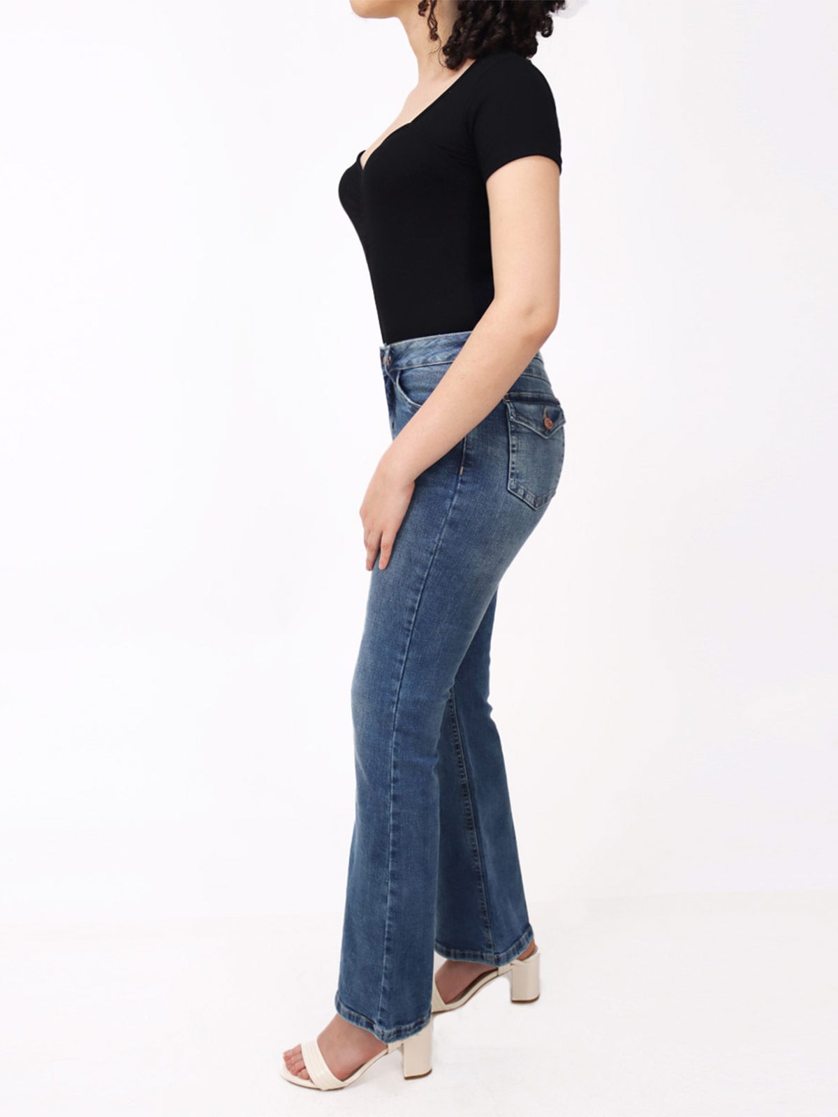 JEANS ALGODÓN REGULAR FLARE MUJER KAYRA POBLET PERFECT FIT CELESTE - 2