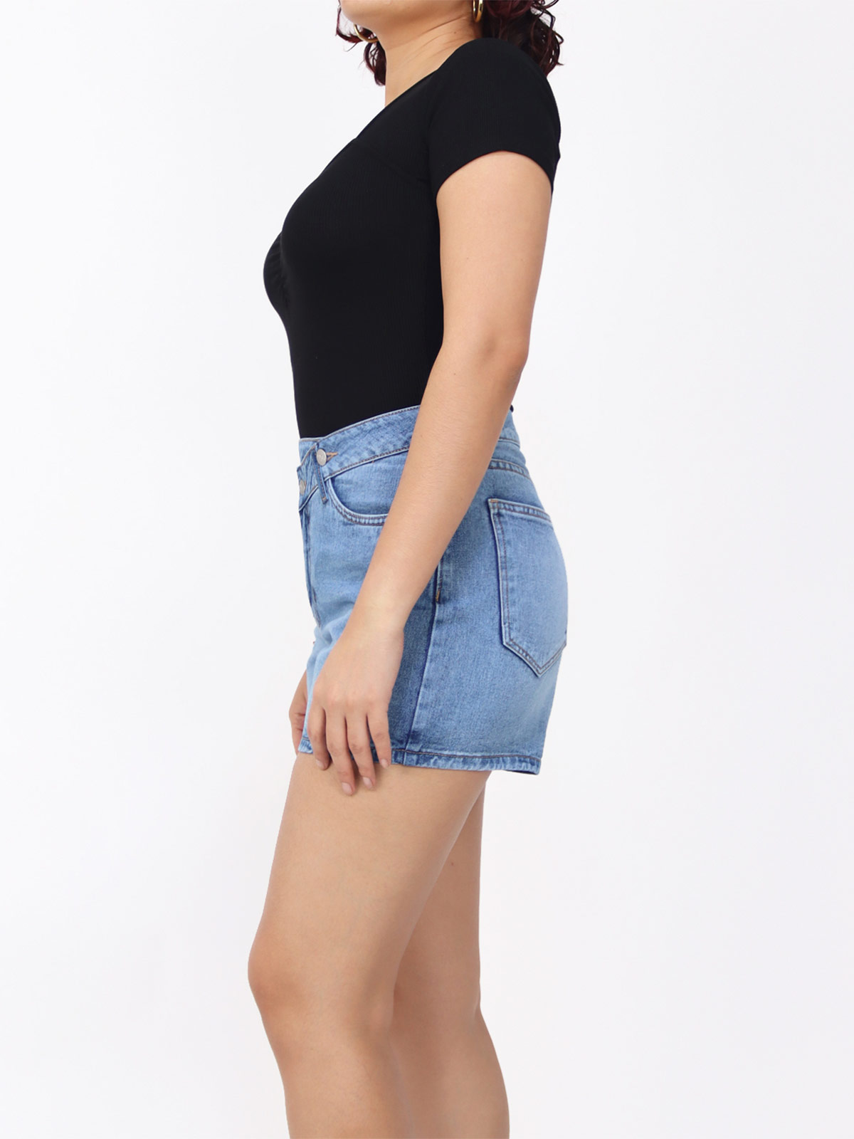 SHORT ALGODÓN DENIM MUJER KAYRA POBLET PERFECT FIT CELESTE CRUZADO - 2