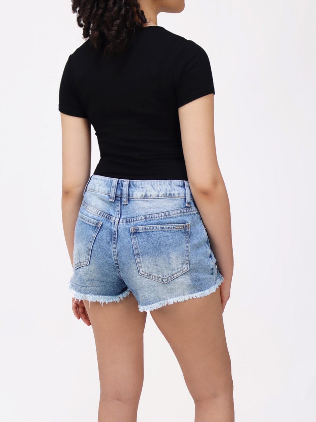 SHORT ALGODÓN DENIM MUJER KAYRA POBLET PERFECT FIT CELESTE DESGARRADO - 3