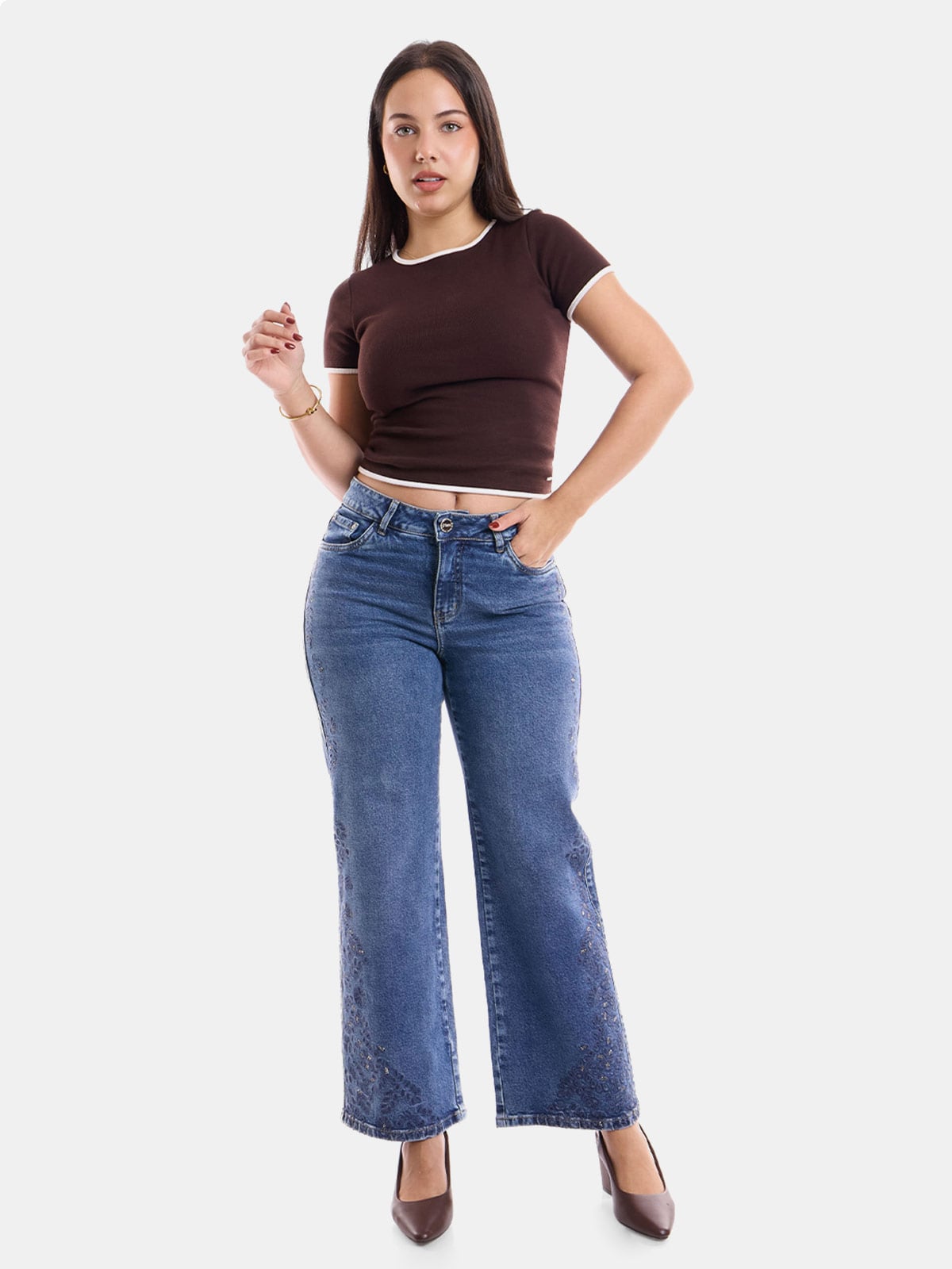 JEANS ALGODÓN STRAIGHT MUJER METAL JEANS BORDADO KATRINA - 1