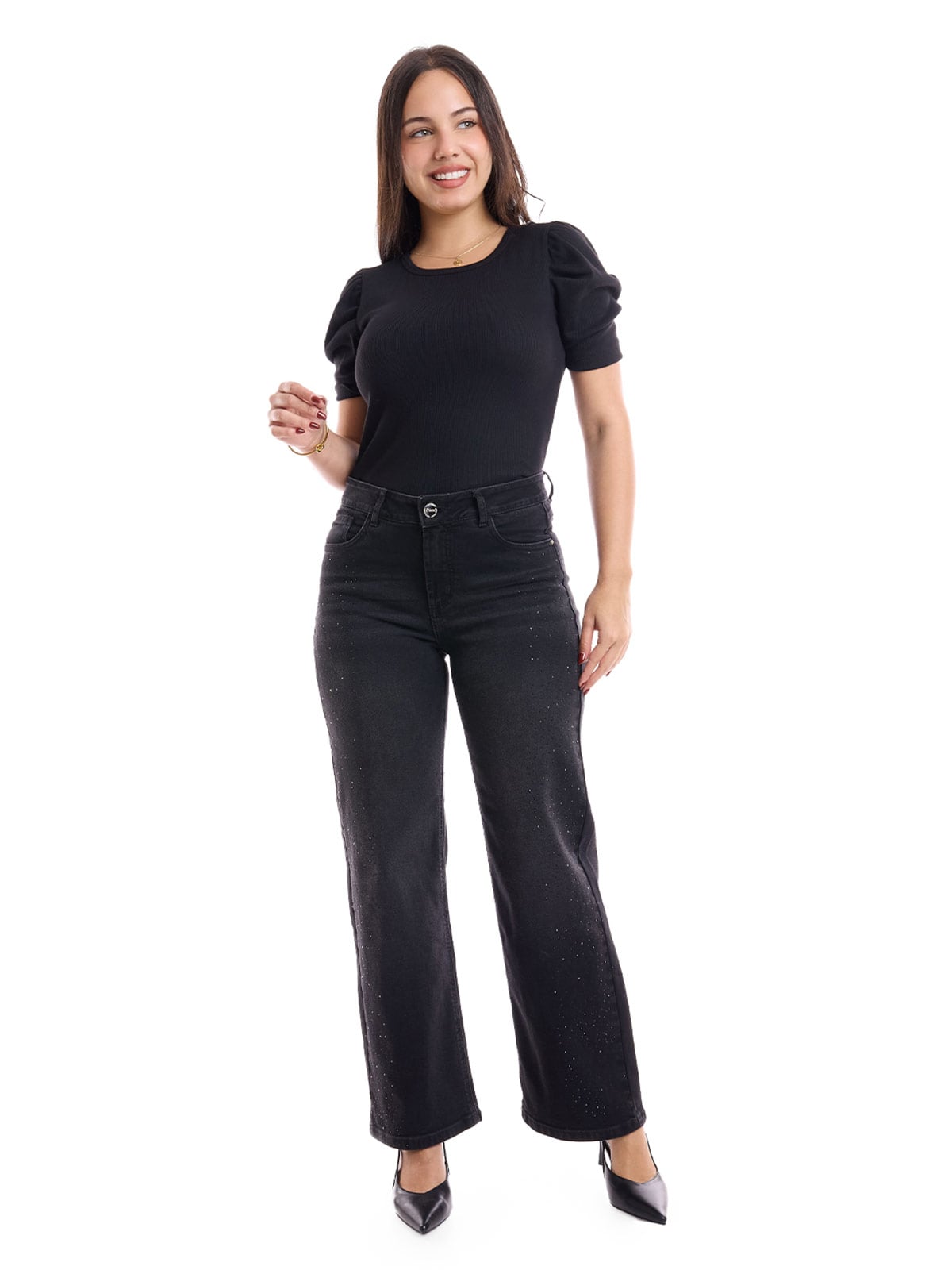 JEANS ALGODÓN STRAIGHT MUJER METAL JEANS BRILLOS ANALI - 1