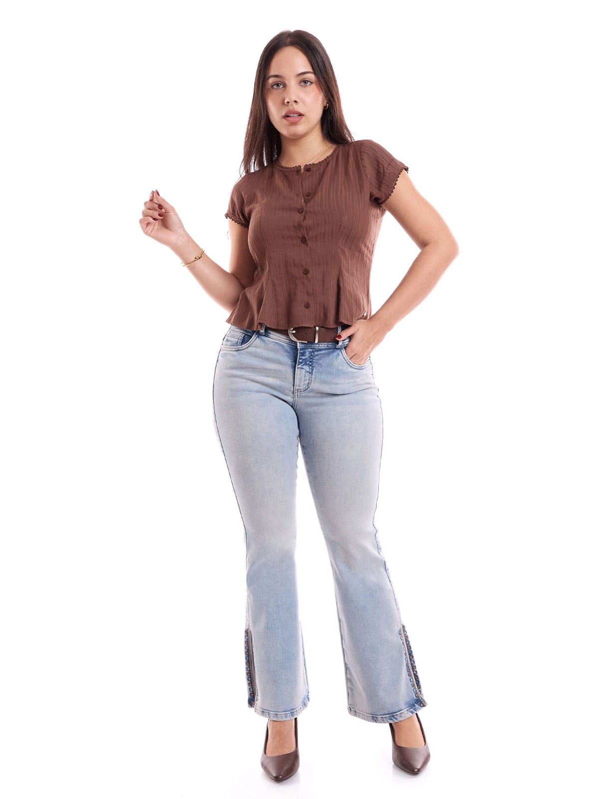 JEANS ALGODÓN FLARE MUJER METAL JEANS ABERTURA EMILIA - 1