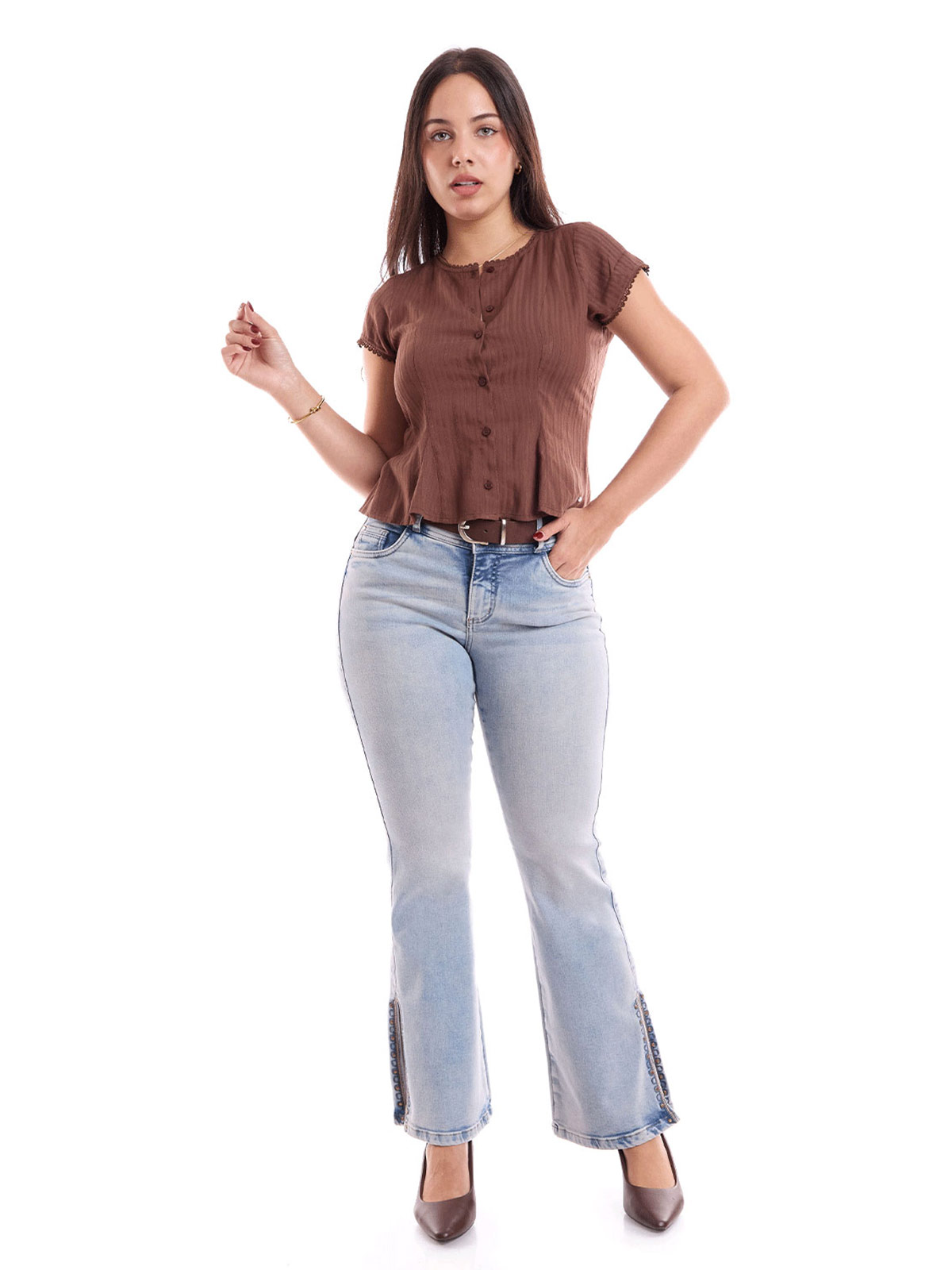 JEANS ALGODÓN FLARE MUJER METAL JEANS ABERTURA EMILIA - 1