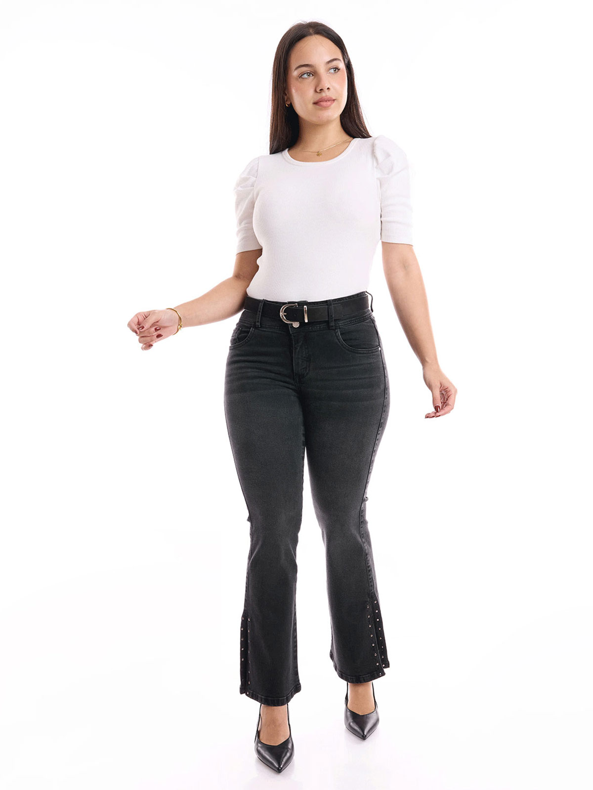 JEANS ALGODÓN FLARE MUJER METAL JEANS ABERTURA EMILIA - 1