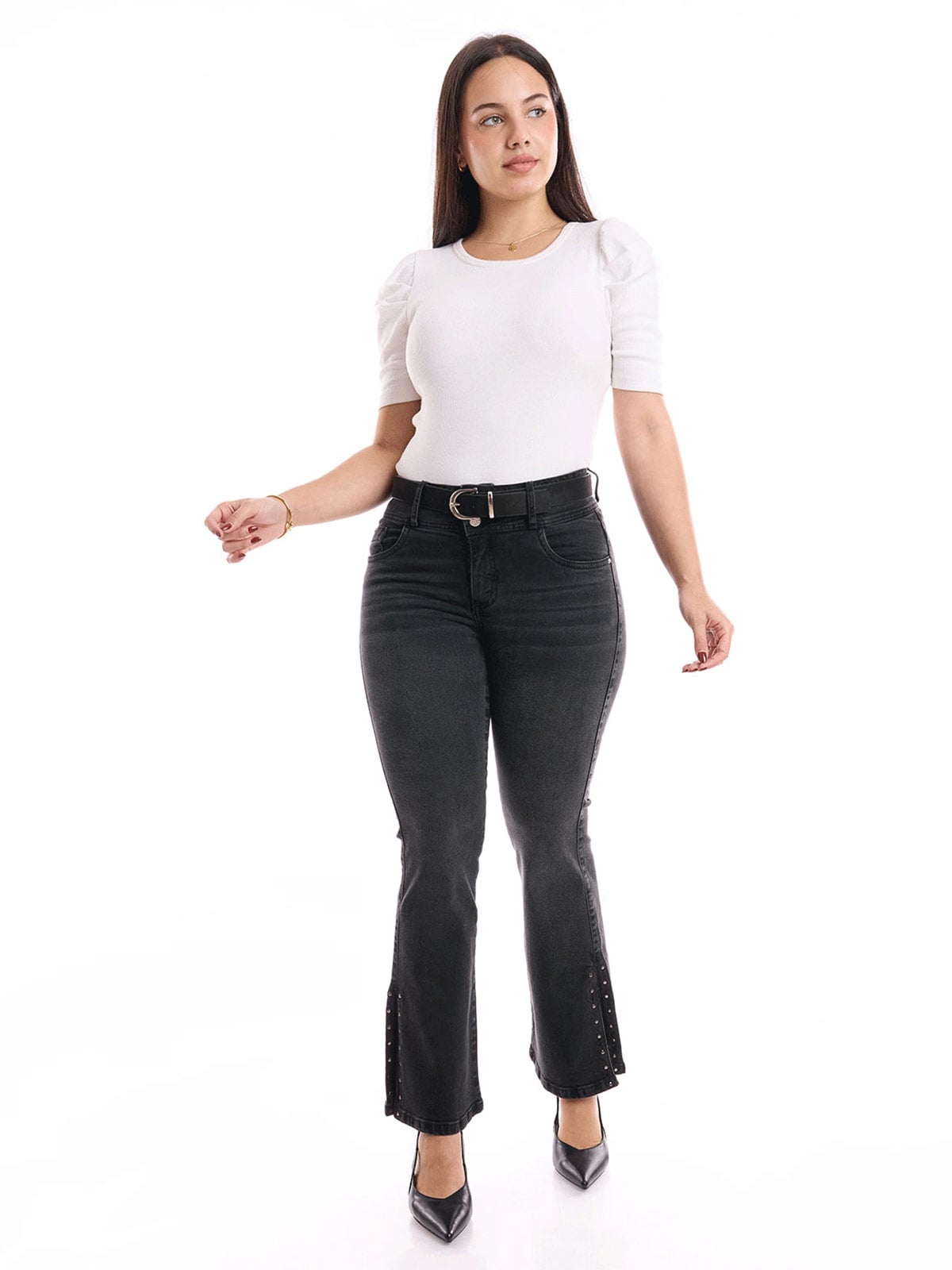 JEANS ALGODÓN FLARE MUJER METAL JEANS ABERTURA EMILIA - 1