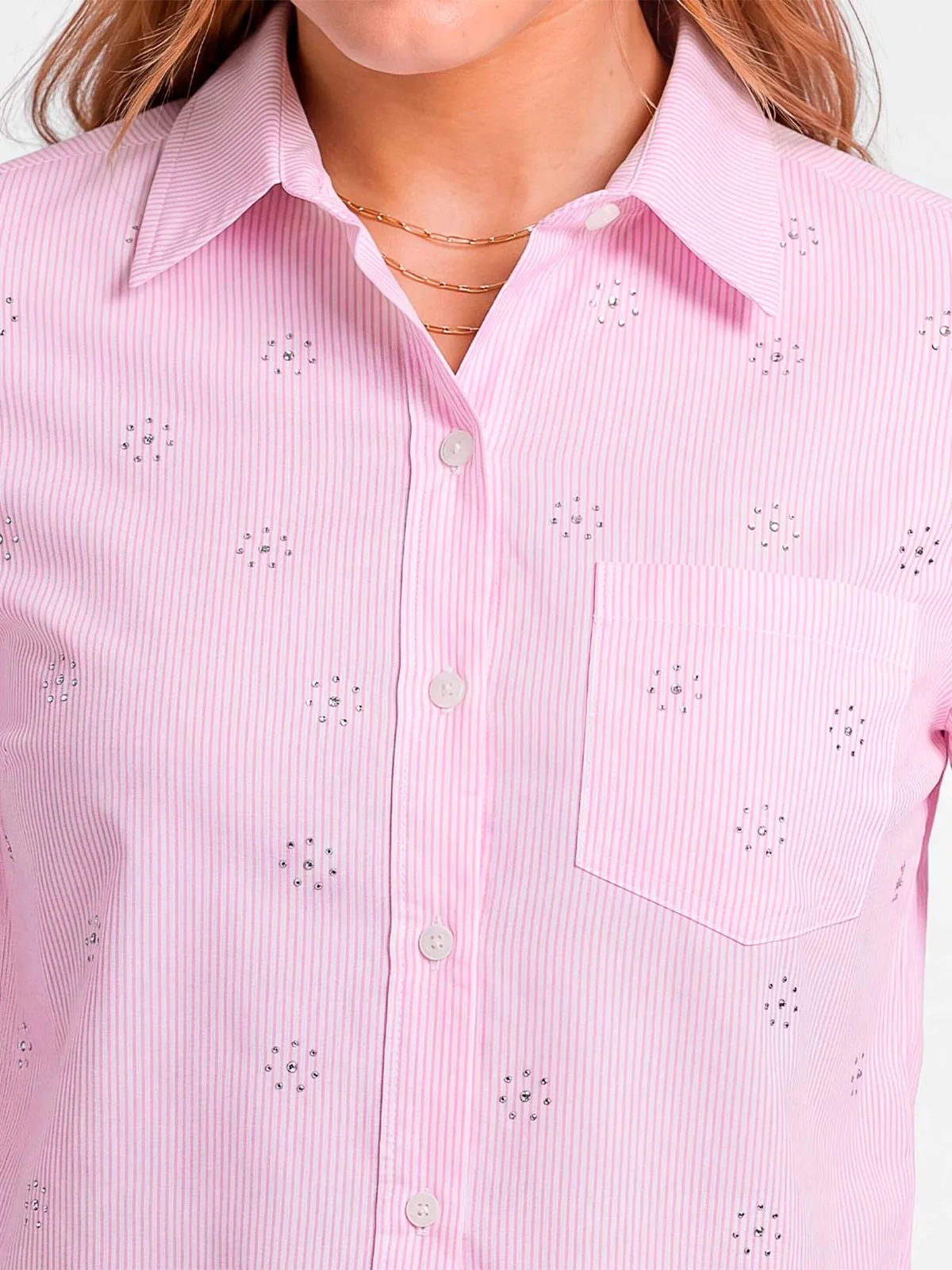 BLUSA MANGA LARGA POPELINA MUJER GOCCOS LISTADA - 3