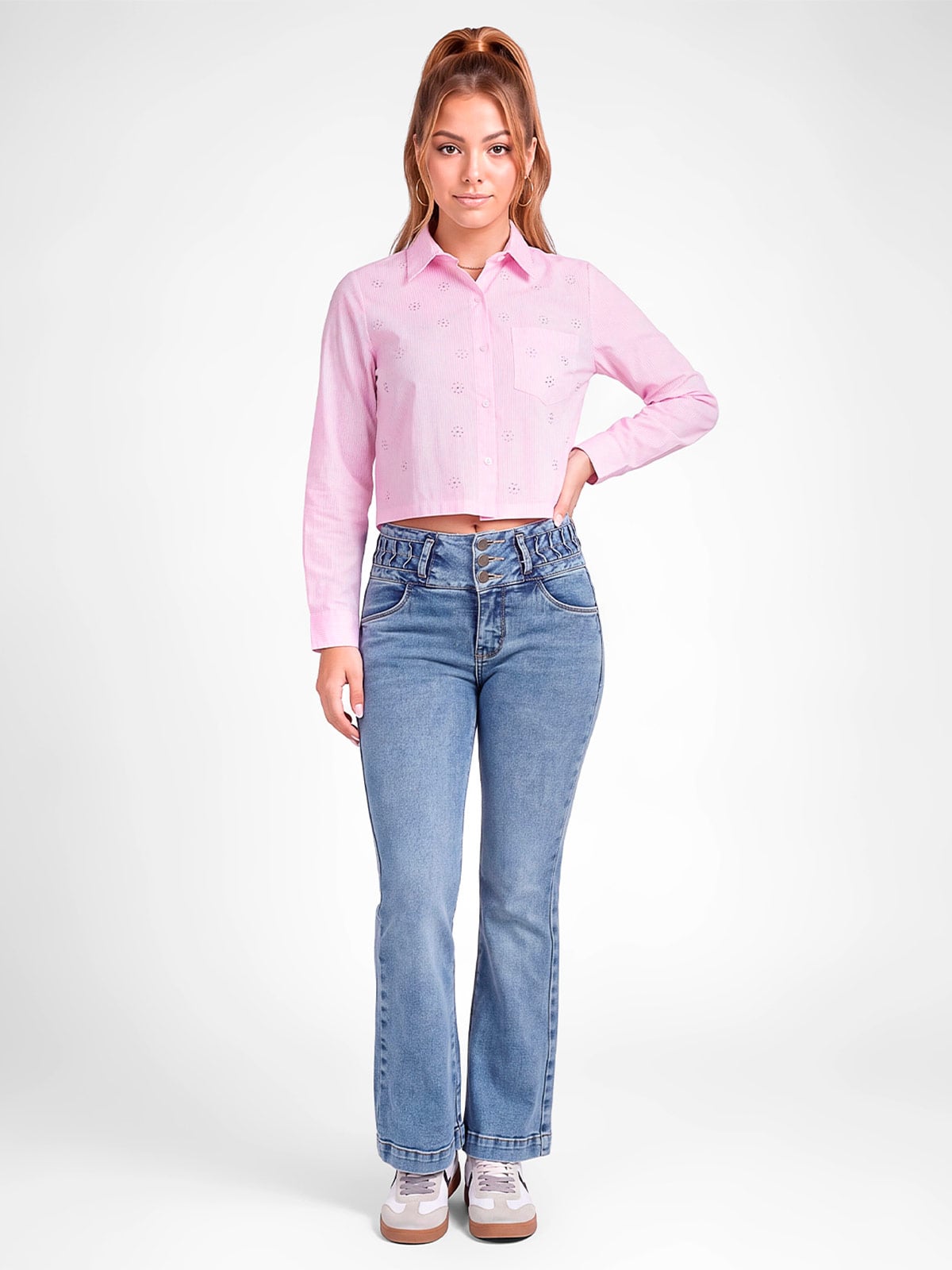 BLUSA MANGA LARGA POPELINA MUJER GOCCOS LISTADA - 4