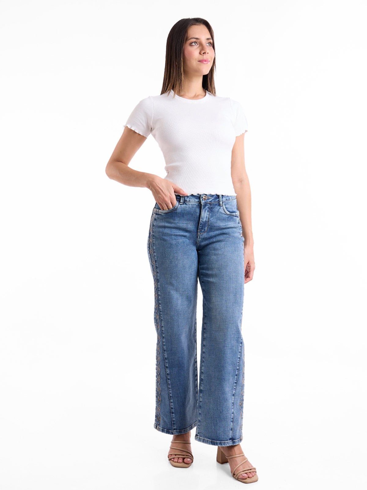 JEAN STRAIGHT MUJER METAL JEANS BORDADO ARABE - 1