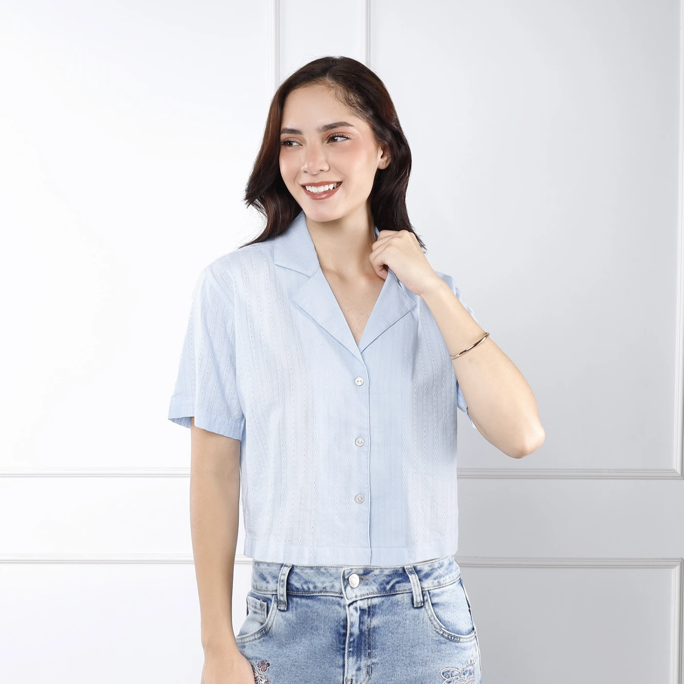 BLUSA MANGA CORTA ALGODÓN MUJER KANSAS SOLAPA - 1