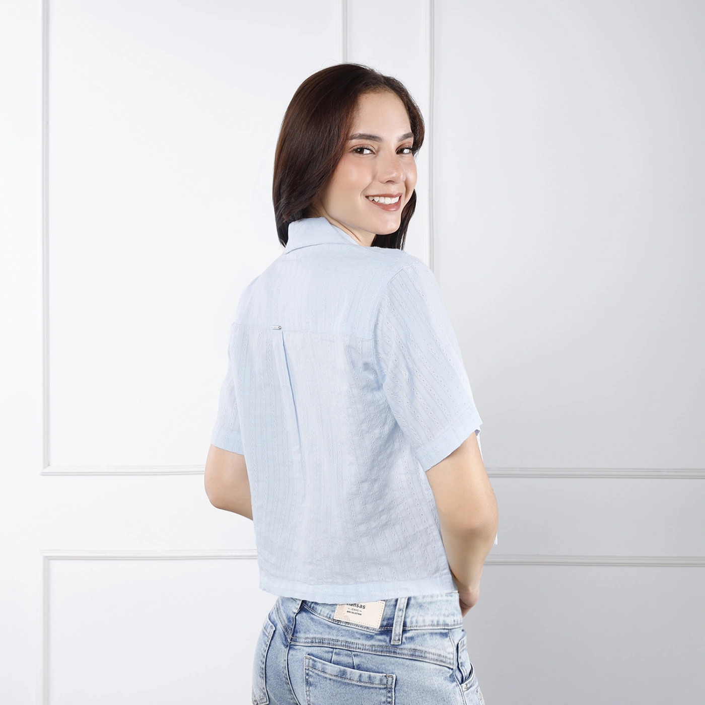 BLUSA MANGA CORTA ALGODÓN MUJER KANSAS SOLAPA - 3