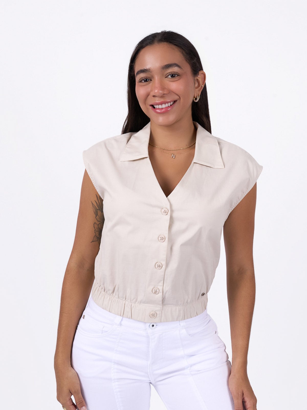 BLUSA MANGA CORTA ALGODÓN MUJER MACHINE - 1