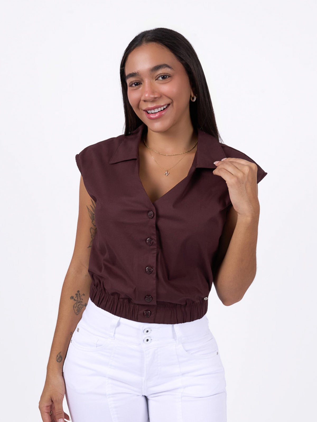 BLUSA MANGA CORTA ALGODÓN MUJER MACHINE - 1