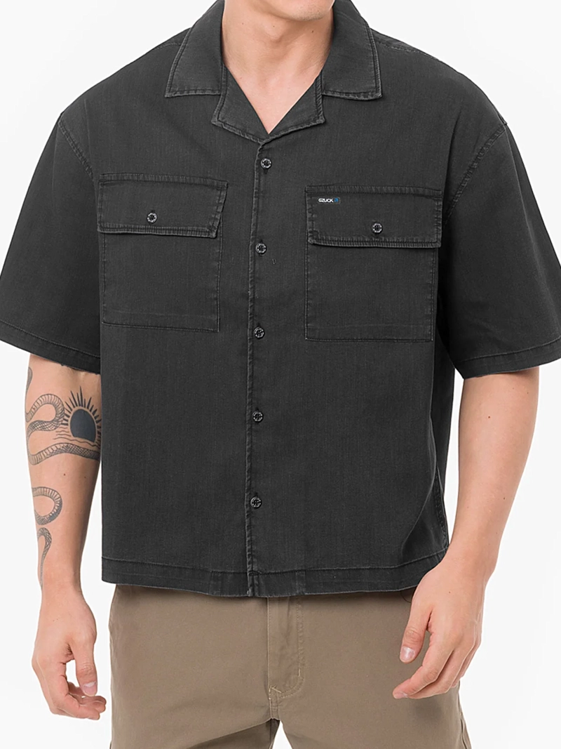 CAMISA MANGA CORTA ALGODÓN HOMBRE GZUCK CARBÓN BOXLUK DENIM BOXY FIT - 1