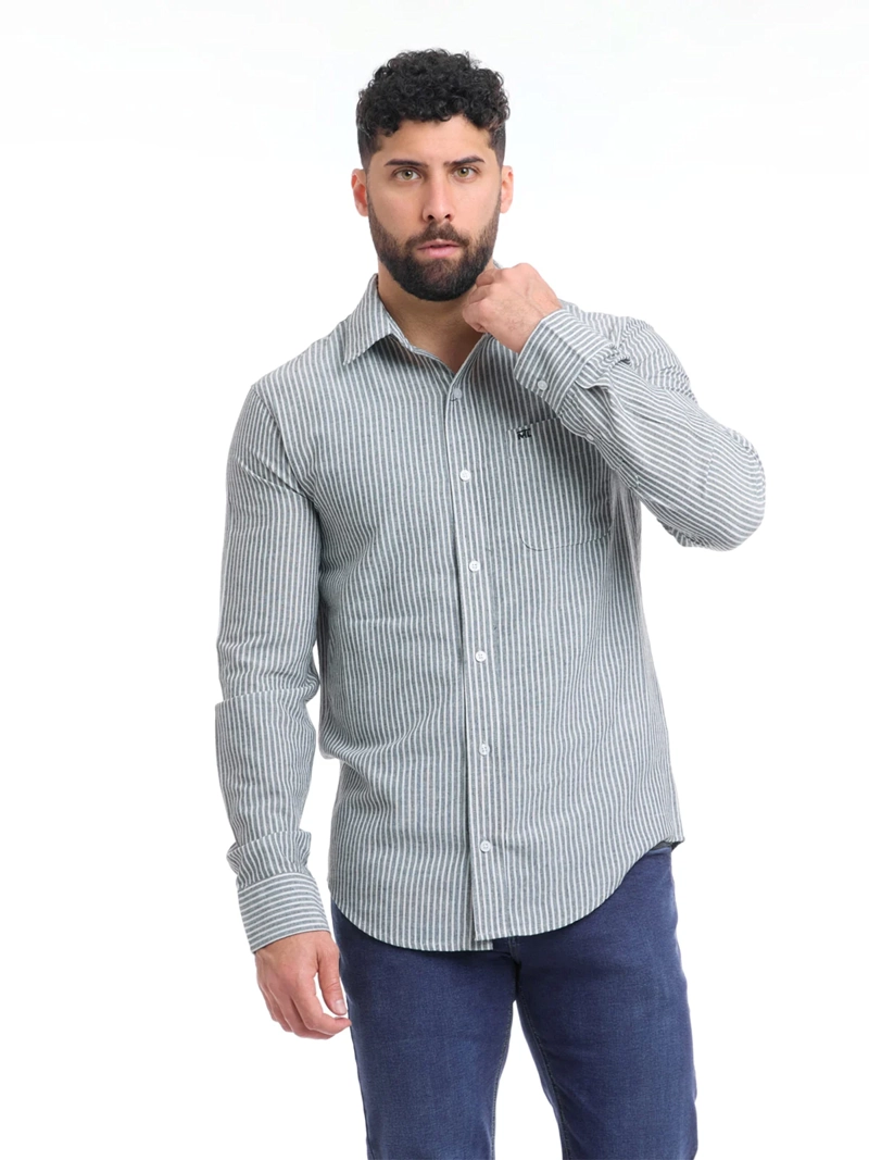 CAMISA MANGA LARGA ALGODÓN HOMBRE METAL JEANS GRIS KALIFAS - 1