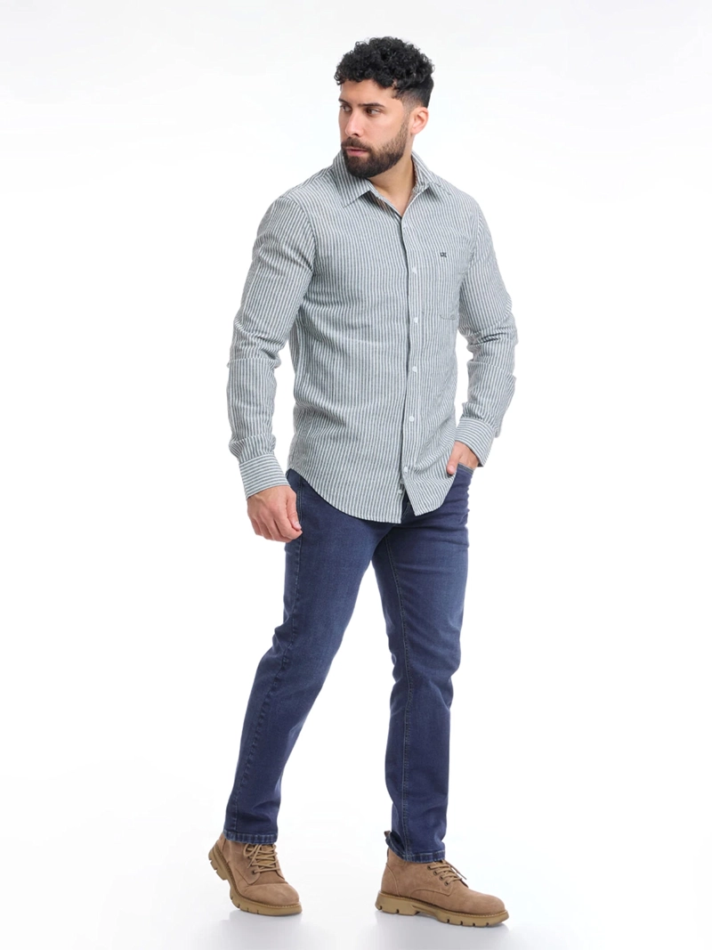 CAMISA MANGA LARGA ALGODÓN HOMBRE METAL JEANS GRIS KALIFAS - 4