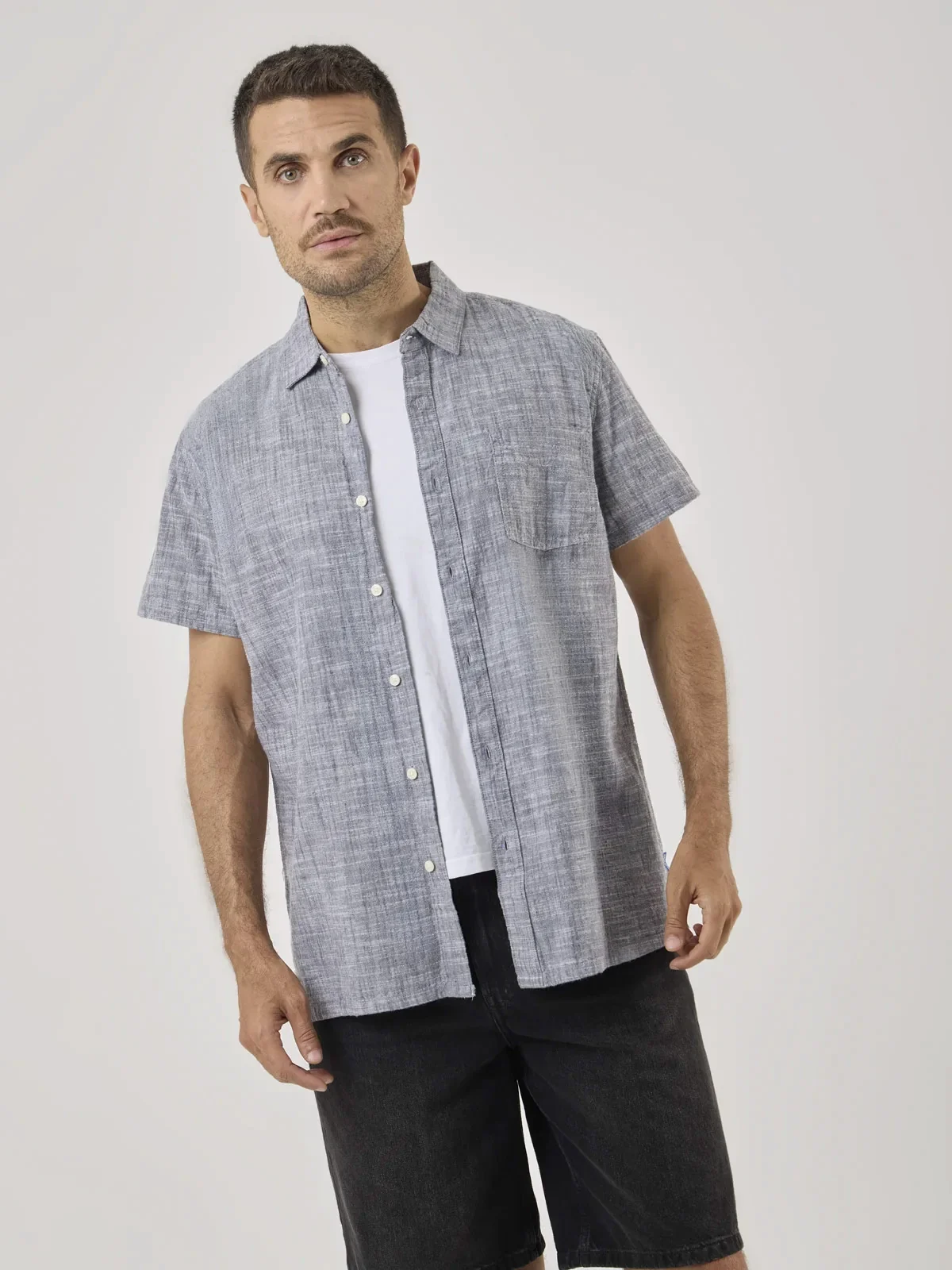 CAMISA MANGA CORTA ALGODÓN HOMBRE ROBERT LEWIS AZUL - 1