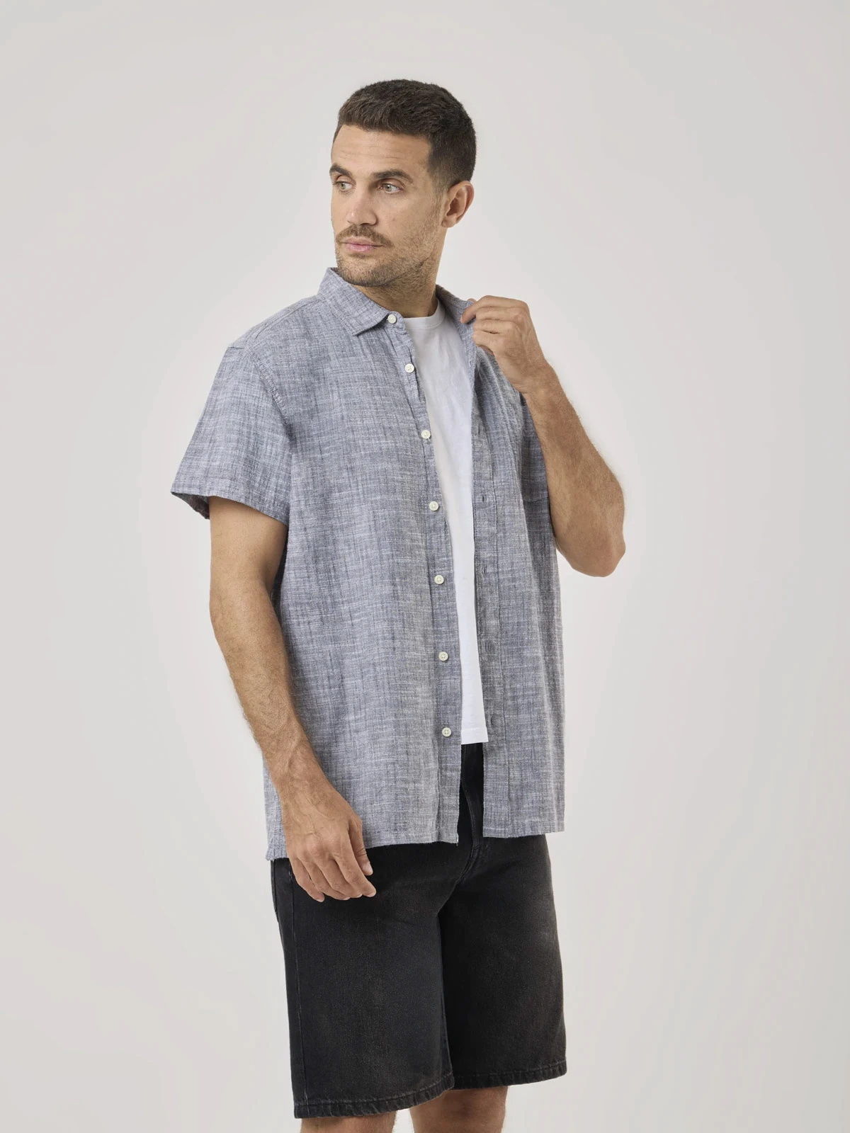 CAMISA MANGA CORTA ALGODÓN HOMBRE ROBERT LEWIS AZUL - 3