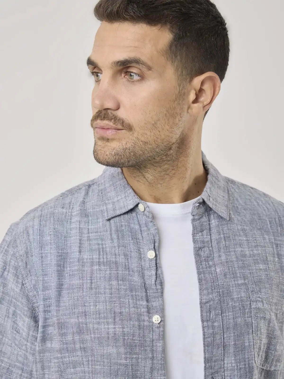 CAMISA MANGA CORTA ALGODÓN HOMBRE ROBERT LEWIS AZUL - 4