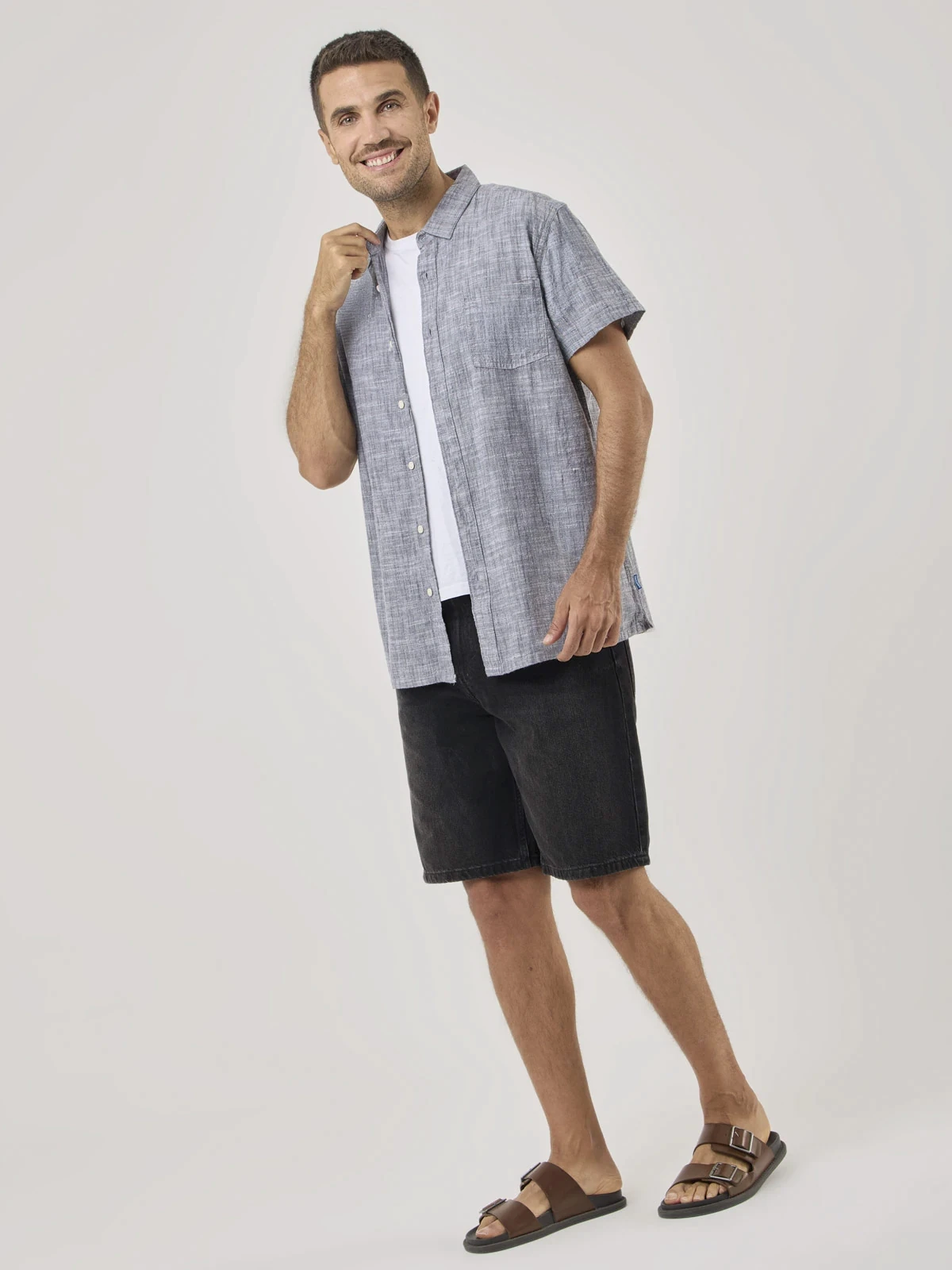 CAMISA MANGA CORTA ALGODÓN HOMBRE ROBERT LEWIS AZUL - 5